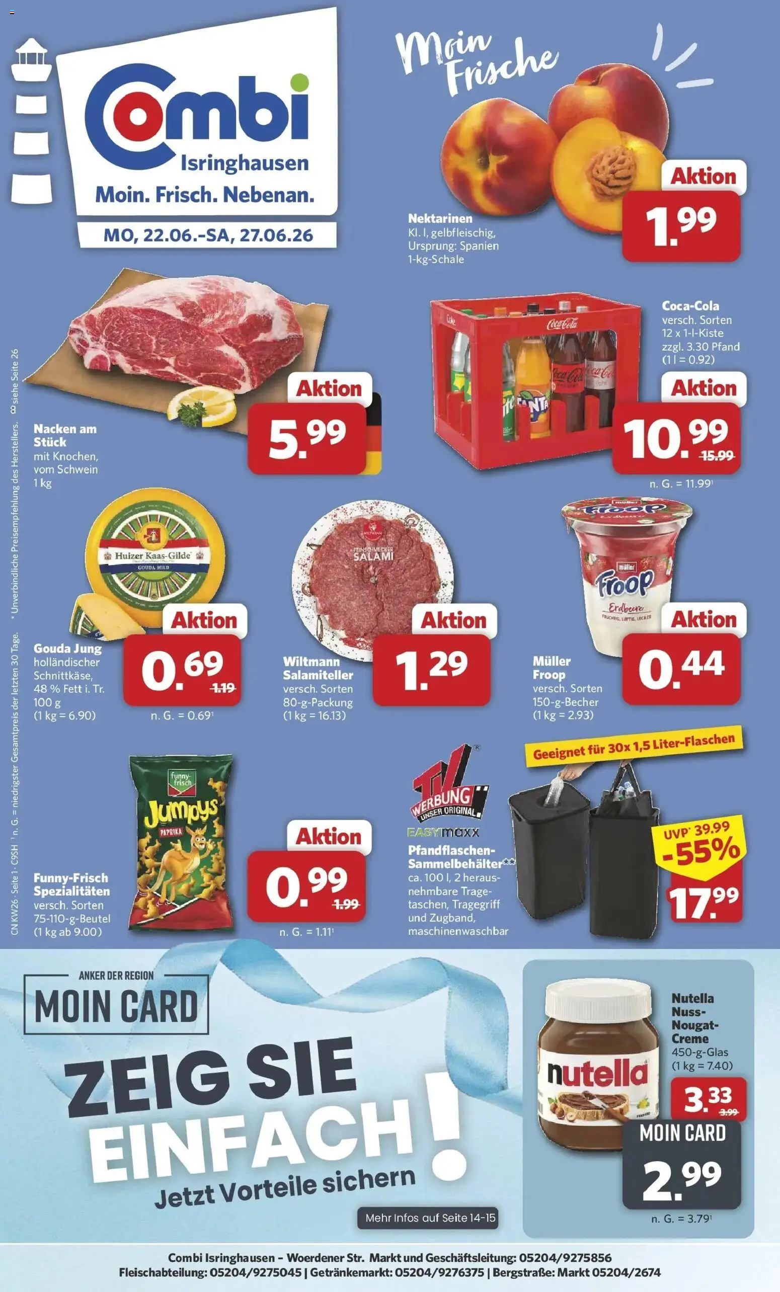 Combi Prospekt Steinhagen – gültig ab 22.06.2026 | Seite: 1 | Produkte: Nektarinen, Gouda, Creme, Nutella