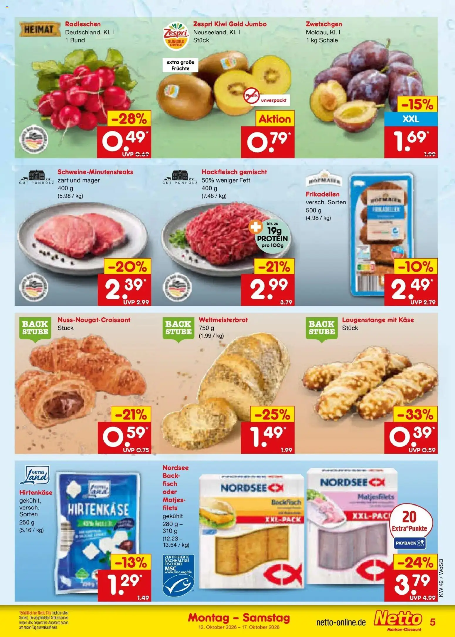 Netto Marken-Discount Prospekt Ludwigshafen-Edigheim (ab 12.10.2026) » Angebote | Seite: 5 | Produkte: Käse, Zwetschgen, Kiwi, Hackfleisch