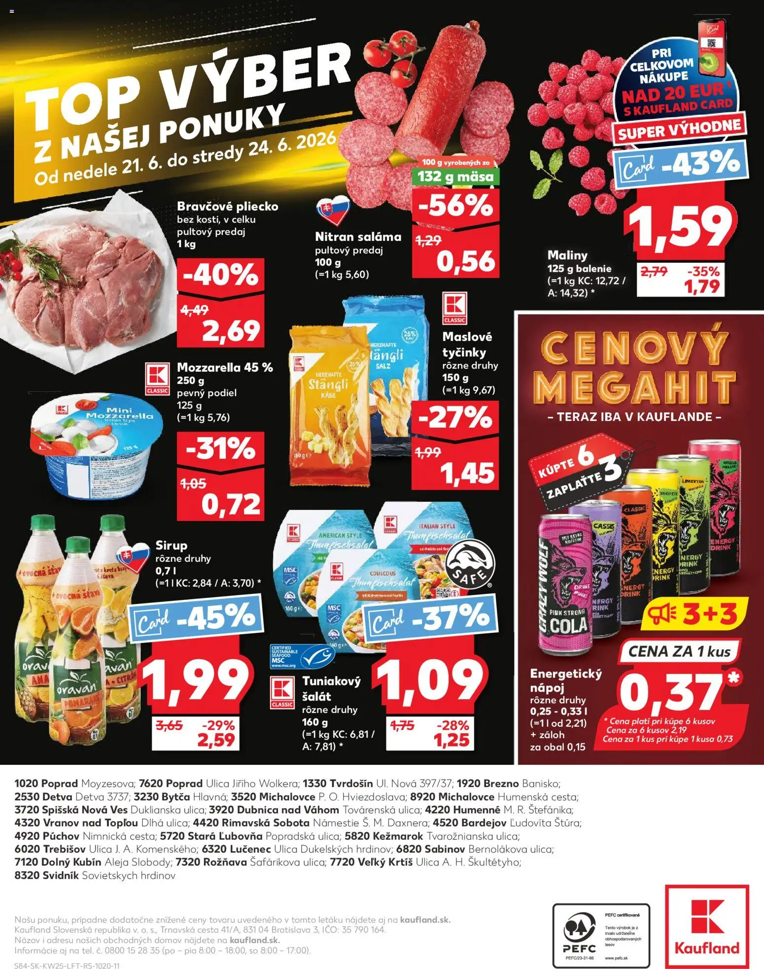 Nové Kaufland akcie – leták je platný od 18.06.2026 | Strana: 84 | Produkty: Saláma, Cola, Maliny, Energetický nápoj