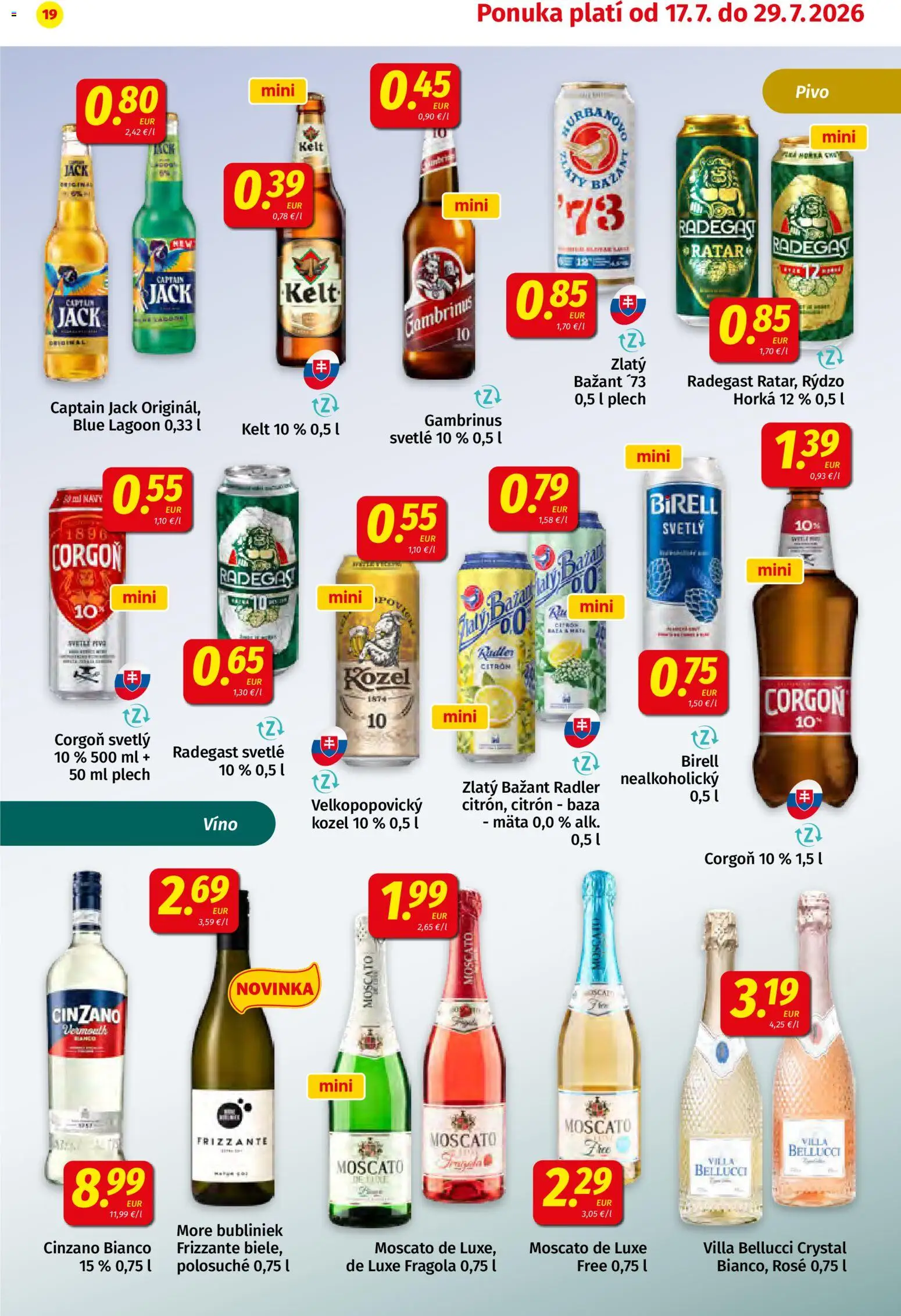 Nové Koruna akcie – leták je platný od 17.07.2026 | Strana: 19 | Produkty: Pivo, Kelt, Radler, Corgoň