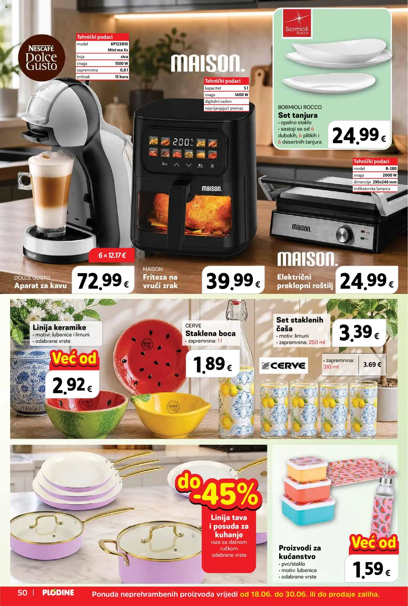 Plodine katalog | vrijedi od 18.06.2026 | Stranica: 50 | Proizvodi: Set tanjura, Friteza, Dolce Gusto, Nescafe