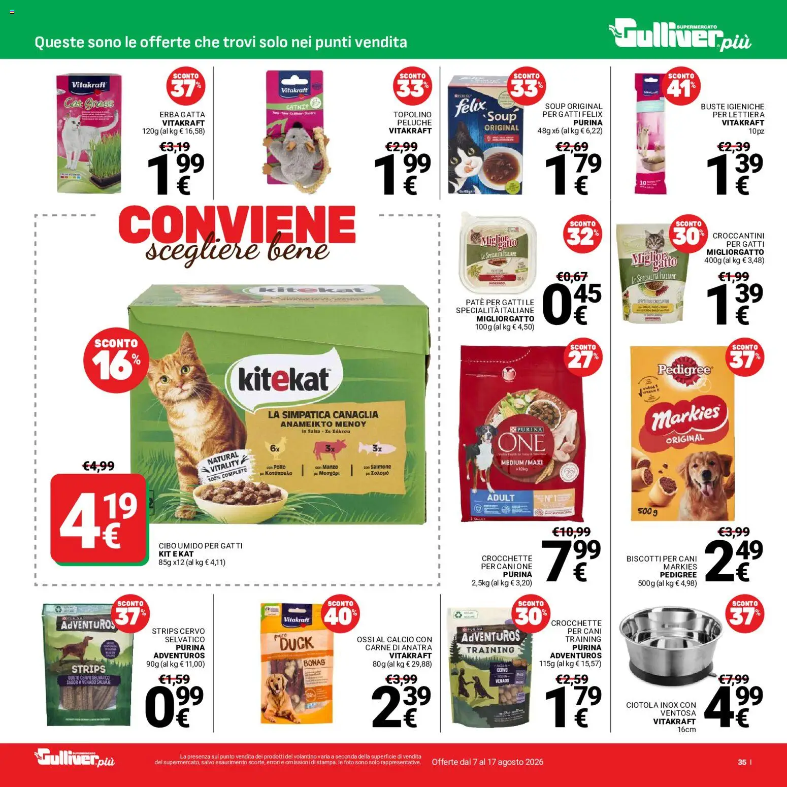 Volantino Gulliver del 07/08/2026 | Pagina: 35 | Prodotti: Paté, Peluche, Biscotti, Carne
