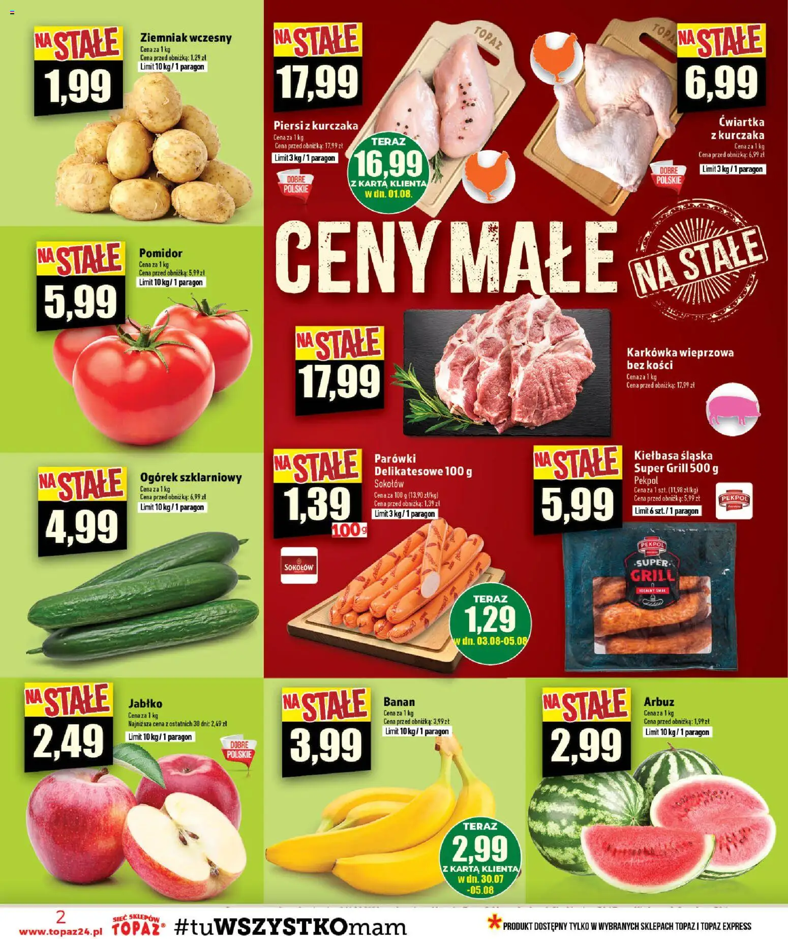 Topaz gazetka - Ceny małe na stałe od 30.07.2026 | Strona: 2 | Produkty: Arbuz, Grill, Parówki, Ogórek szklarniowy