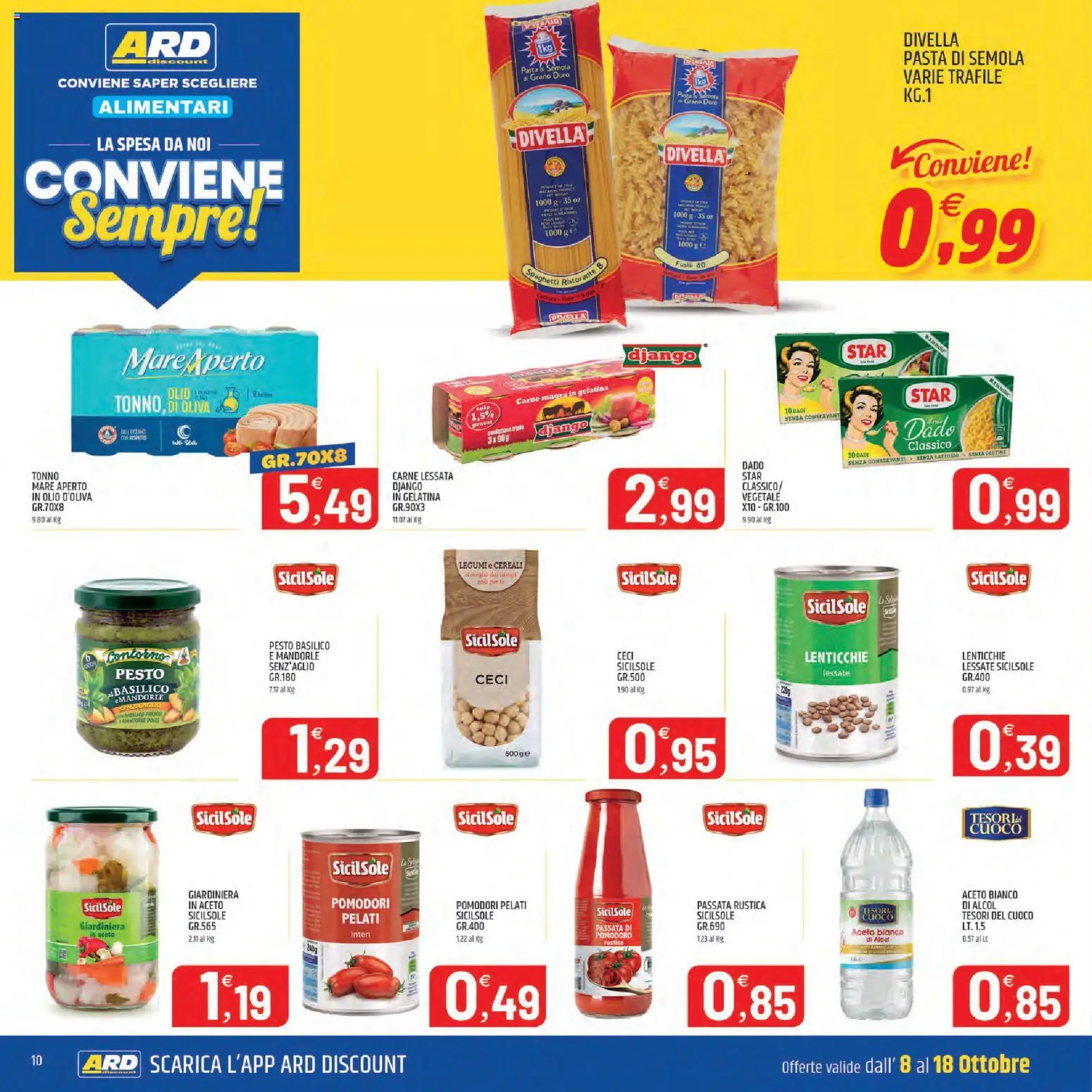 Volantino ARD Discount del 08/10/2026 | Pagina: 10 | Prodotti: Alcol, Tonno, Carne, Aceto bianco