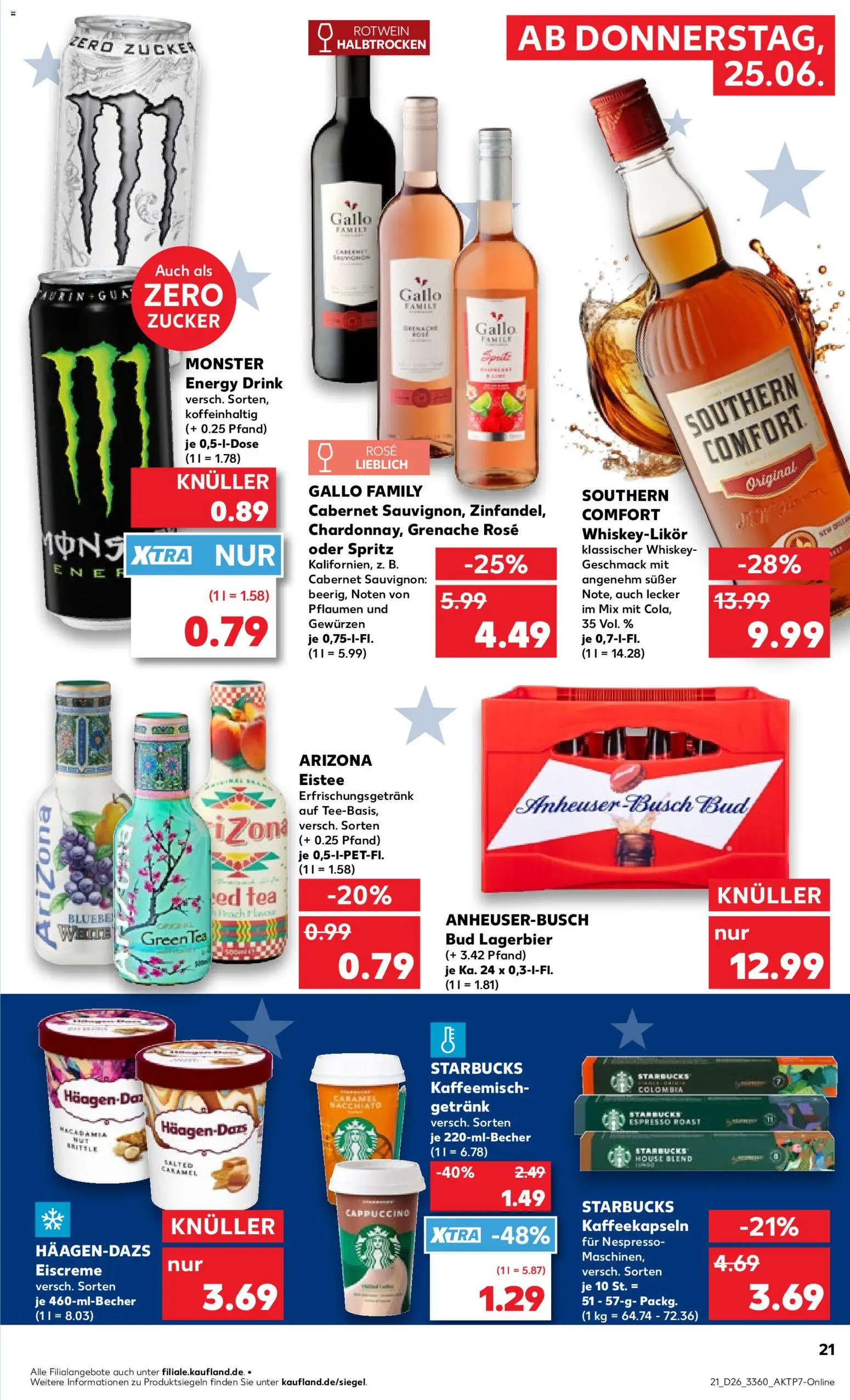 Kaufland Prospekt Jena – gültig ab 25.06.2026 | Seite: 21 | Produkte: Eiscreme, Zucker, Southern comfort, Whiskey