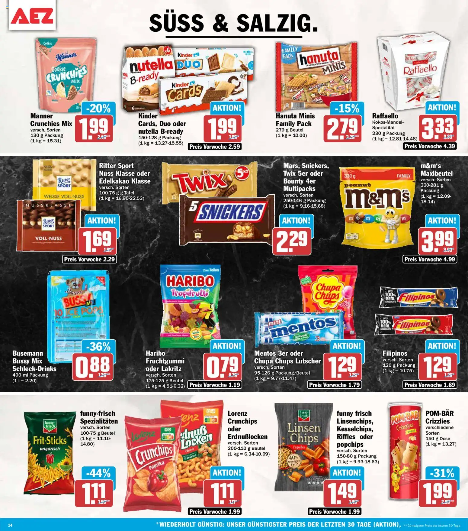 AEZ Prospekt – gültig ab 10.08.2026 | Seite: 14 | Produkte: Ritter sport, Funny frisch, Nutella, Chips