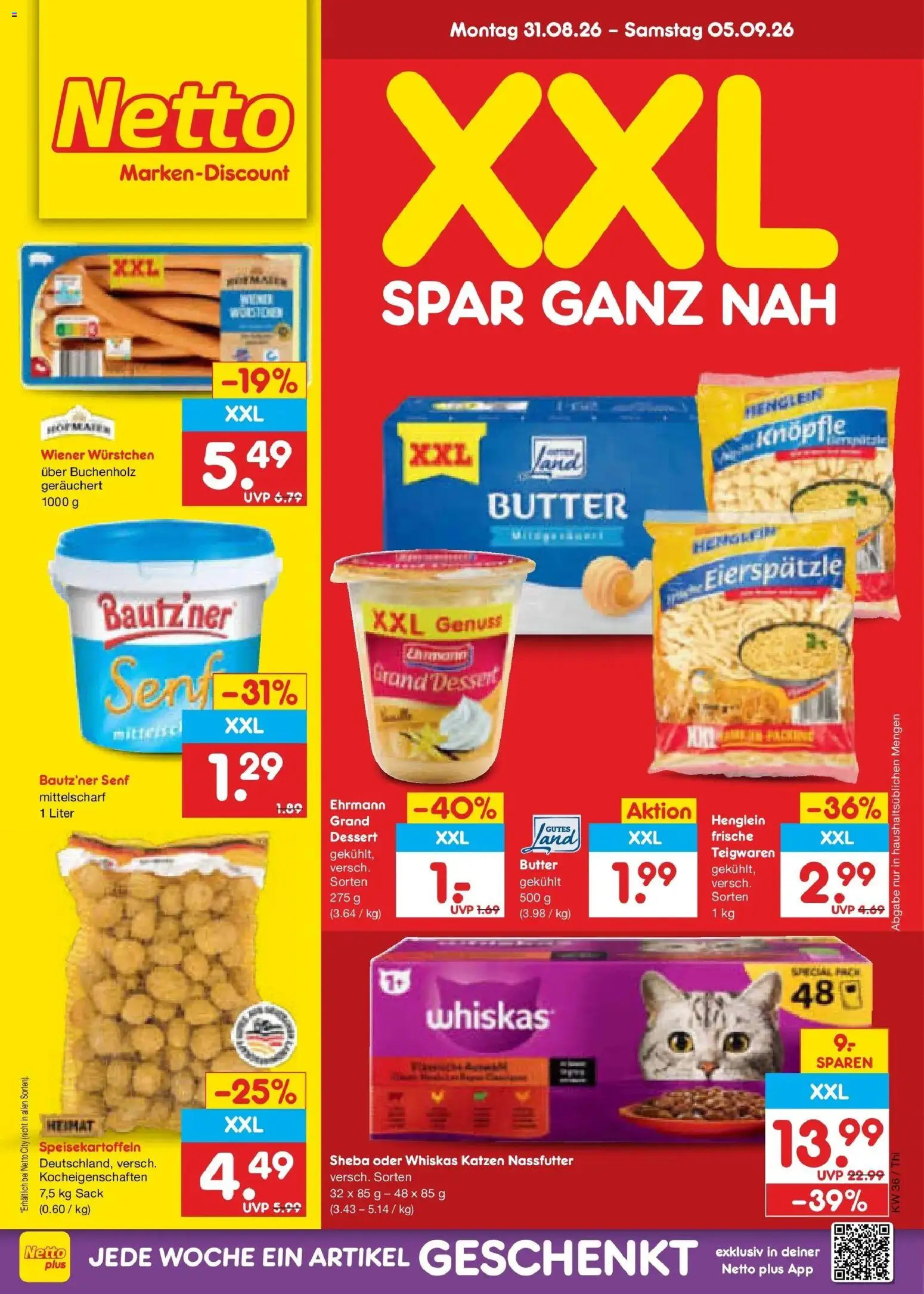 Netto Marken-Discount Prospekt Thiendorf – gültig ab 31.08.2026 | Seite: 1 | Produkte: Sheba, Wiener wurstchen, Butter, Whiskas