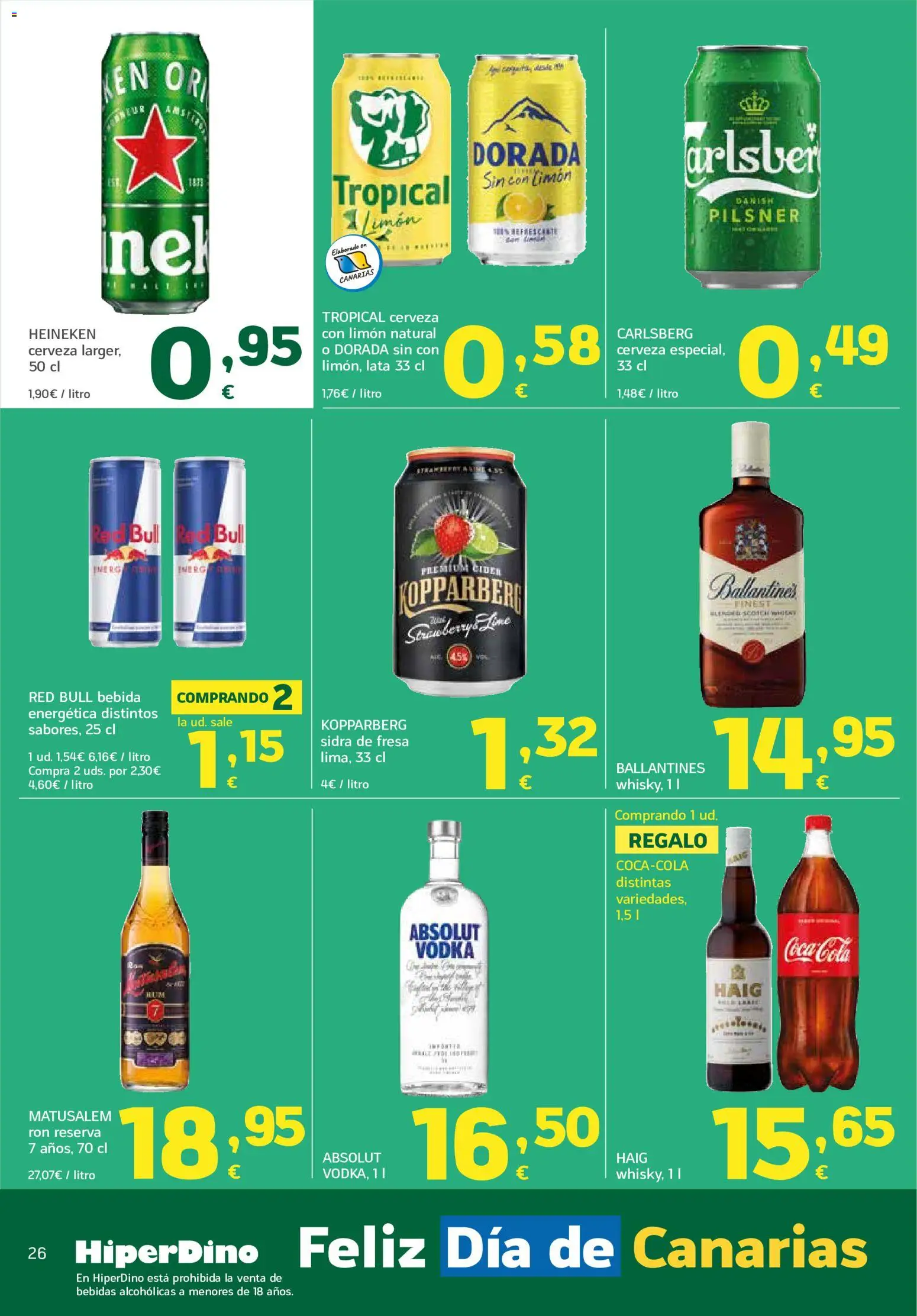 HiperDino folleto │ válido desde el 25.05.2026 | Página: 26 | Productos: Ron, Cerveza, Vodka, Σπανάκι
