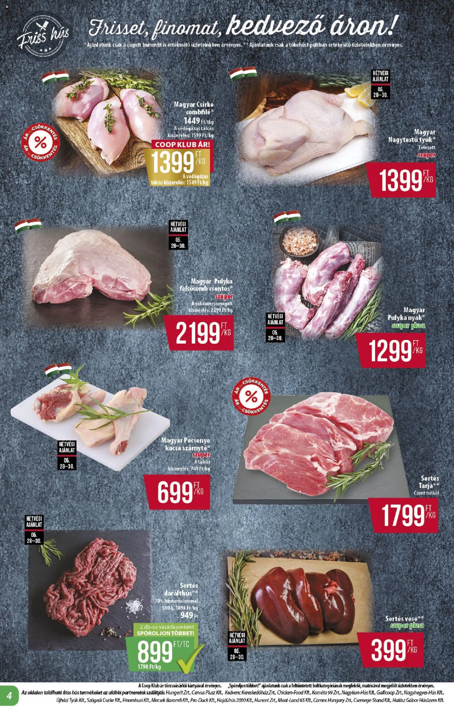 COOP akciós ujság - amely érvényes a következő dátumtól: 28.05.2026 | Oldal: 4 | Termékek: Hús, Tarja, Kacsa