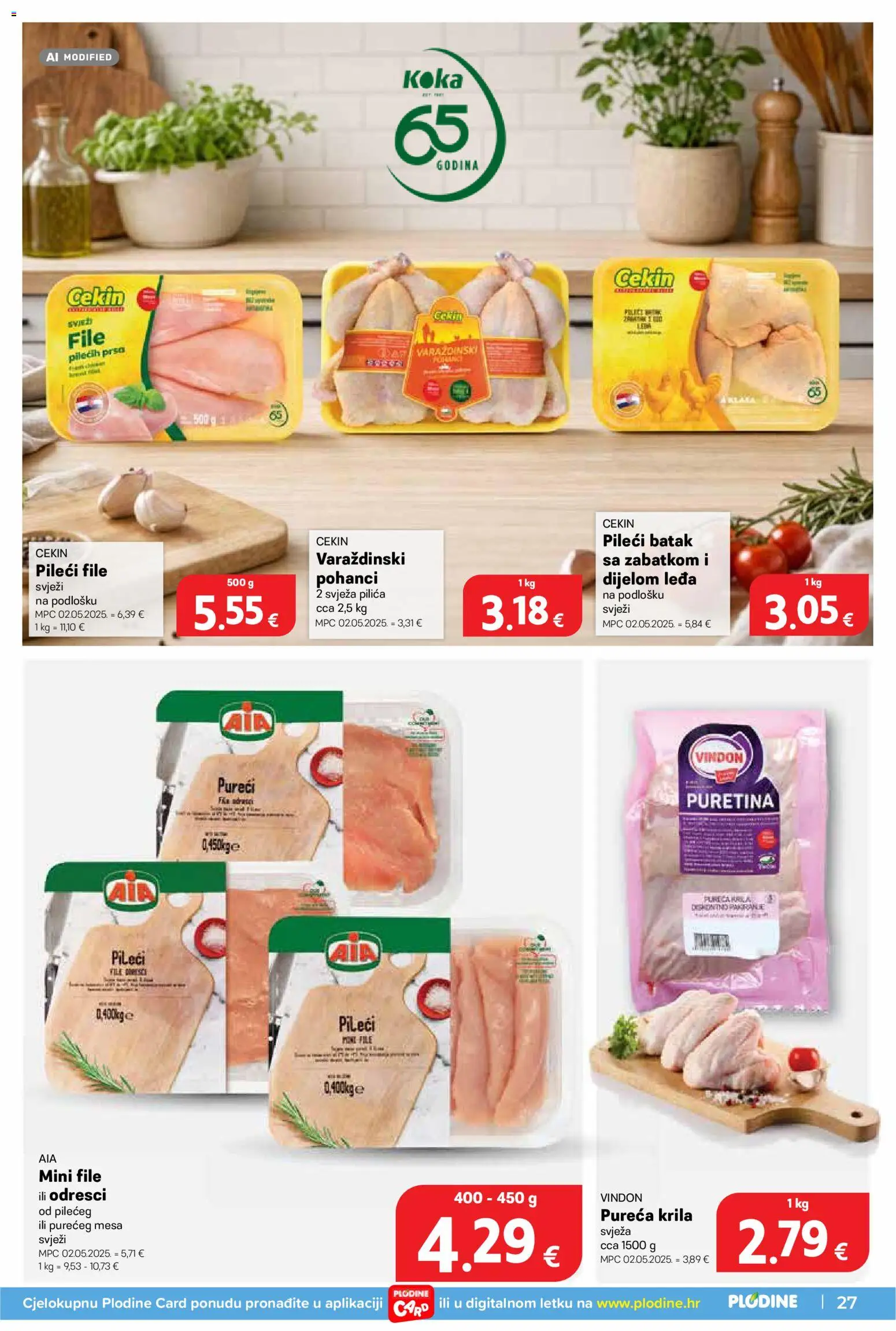 Plodine katalog | vrijedi od 12.08.2026 | Stranica: 27 | Proizvodi: Puretina, File, Pileći file, Pileći batak