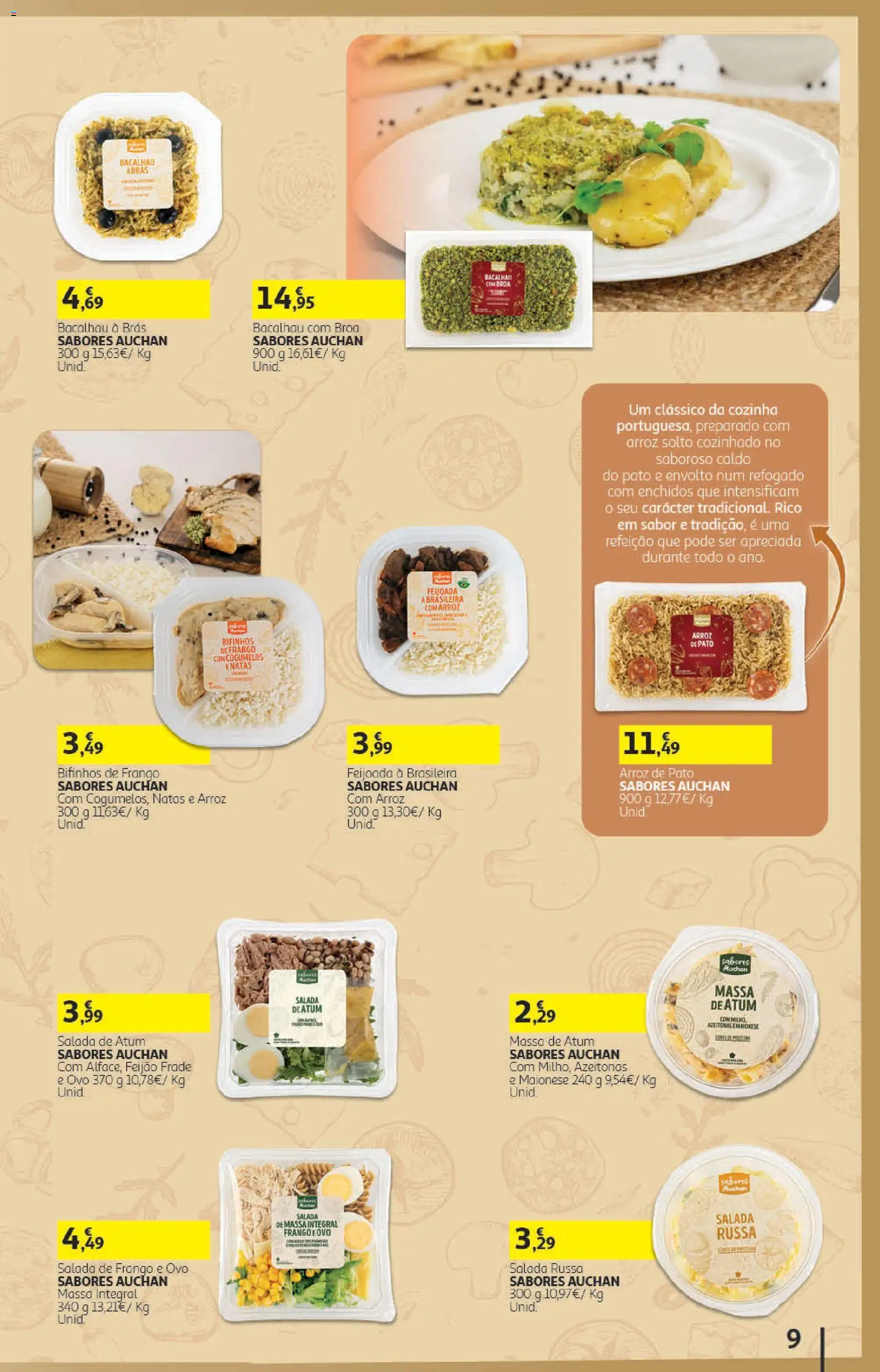 Auchan folheto │ válido de 19/08/2026 | Página: 9 | Produtos: Atum, Bacalhau, Cogumelos, Salada