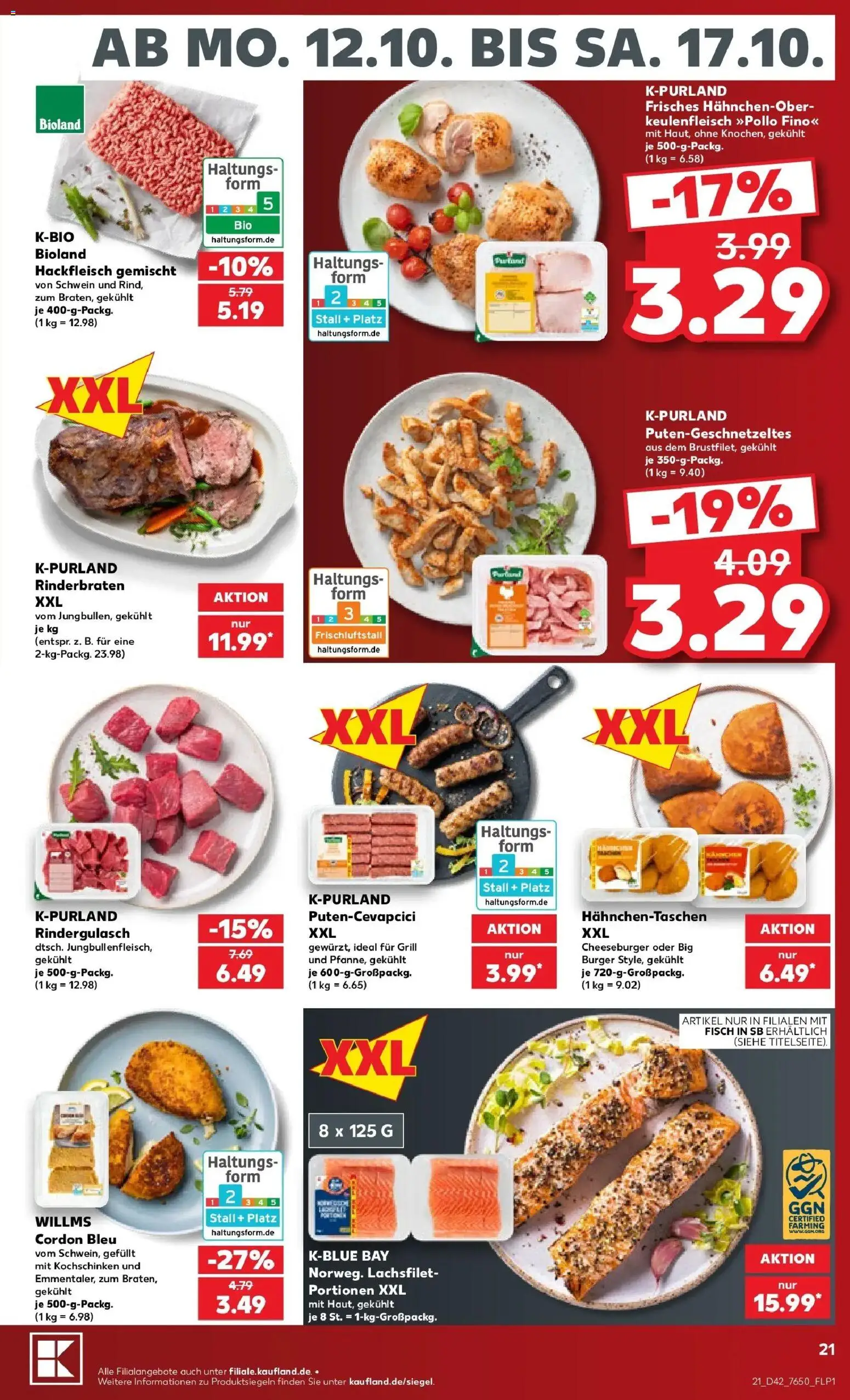 Prospekt Kaufland ab 12.10.2026 » Angebote Online zum Blättern | Seite: 25 | Produkte: Rindergulasch, Burger, Fisch, Hackfleisch
