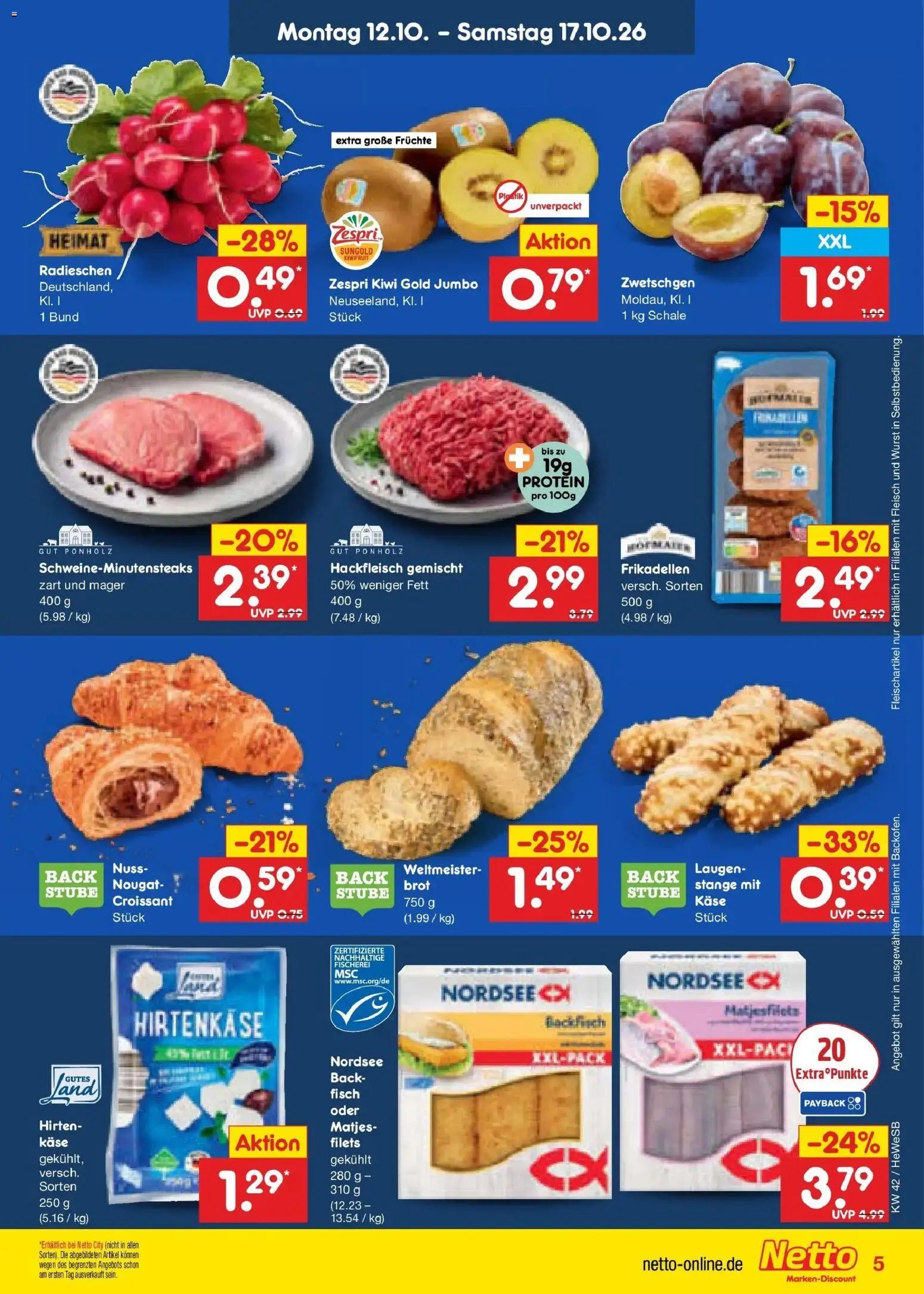 Netto Marken-Discount Prospekt Hamburg (ab 12.10.2026) » Angebote | Seite: 5 | Produkte: Zwetschgen, Croissant, Fisch, Kiwi