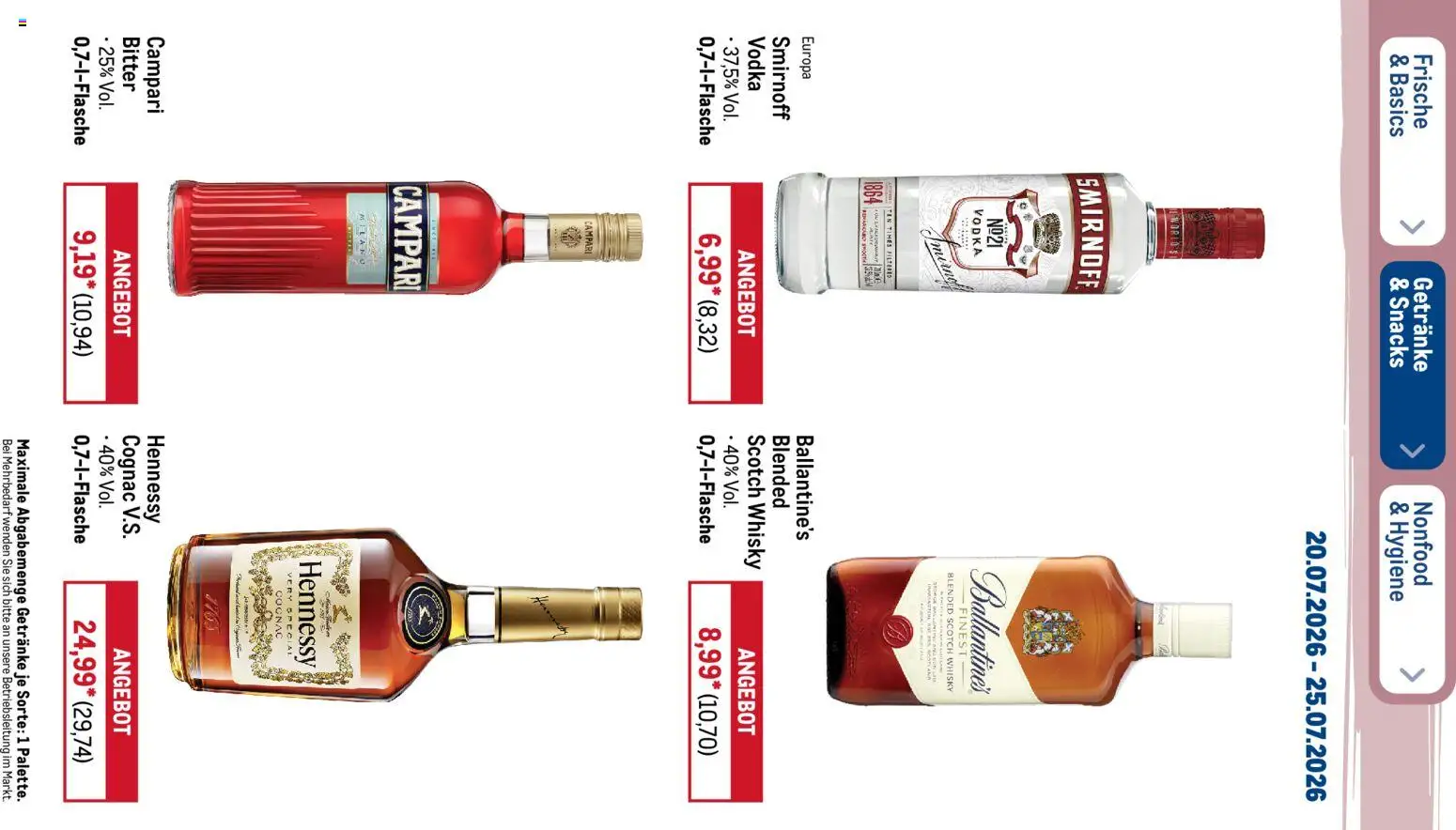 Metro Prospekt – gültig ab 20.07.2026 | Seite: 31 | Produkte: Whisky, Campari, Hennessy, Smirnoff