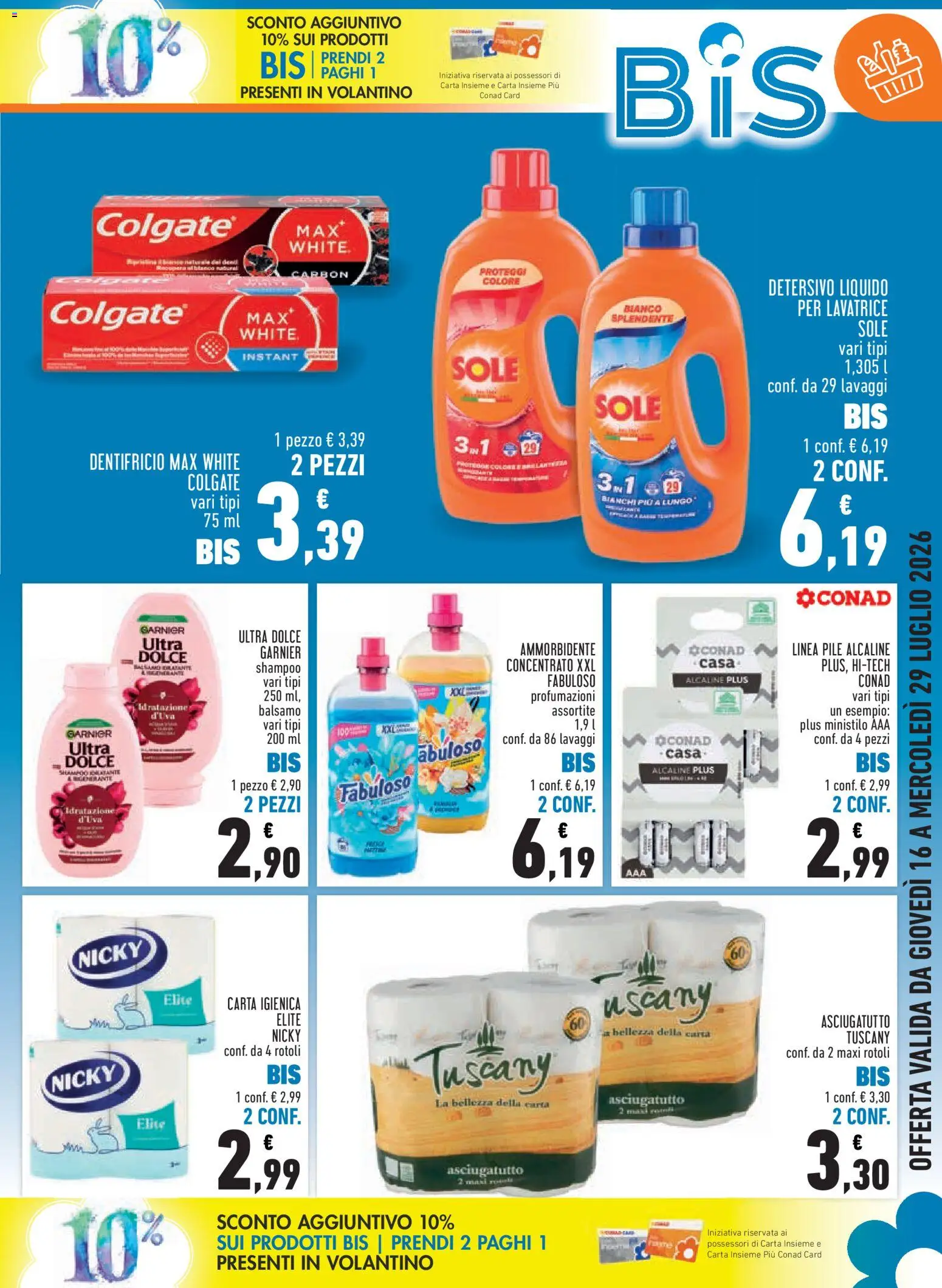 Volantino Conad del 16/07/2026 | Pagina: 5 | Prodotti: Balsamo, Carta igienica, Ammorbidente, Detergente