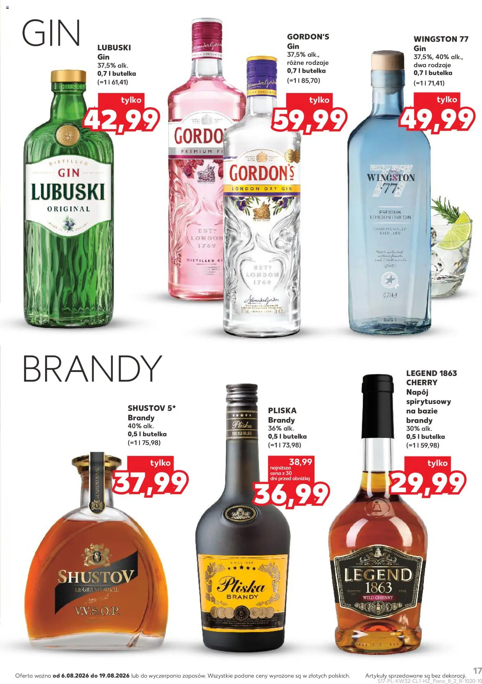 Kaufland Polsko leták - Barek od 06.08.2026 | Strana: 17 | Produkty: Brandy, London dry gin, Dry gin, LED