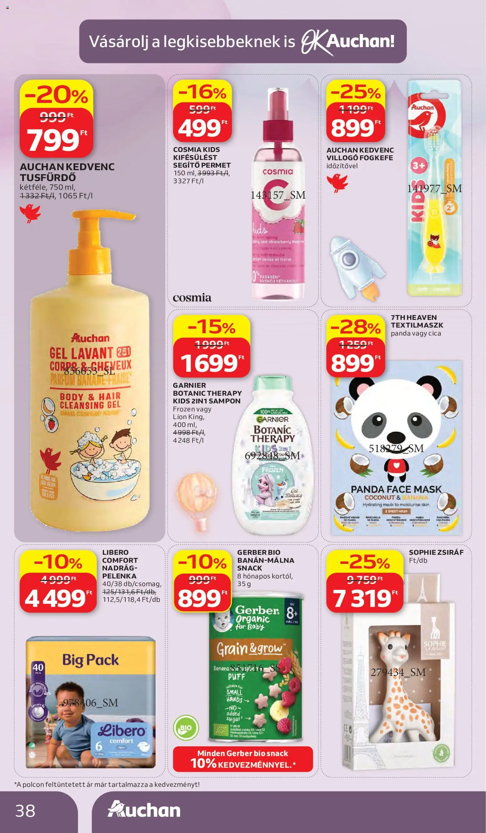 Auchan akciós ujság - amely érvényes a következő dátumtól: 28.05.2026 | Oldal: 38 | Termékek: Body, Sampon, Fogkefe, Puff
