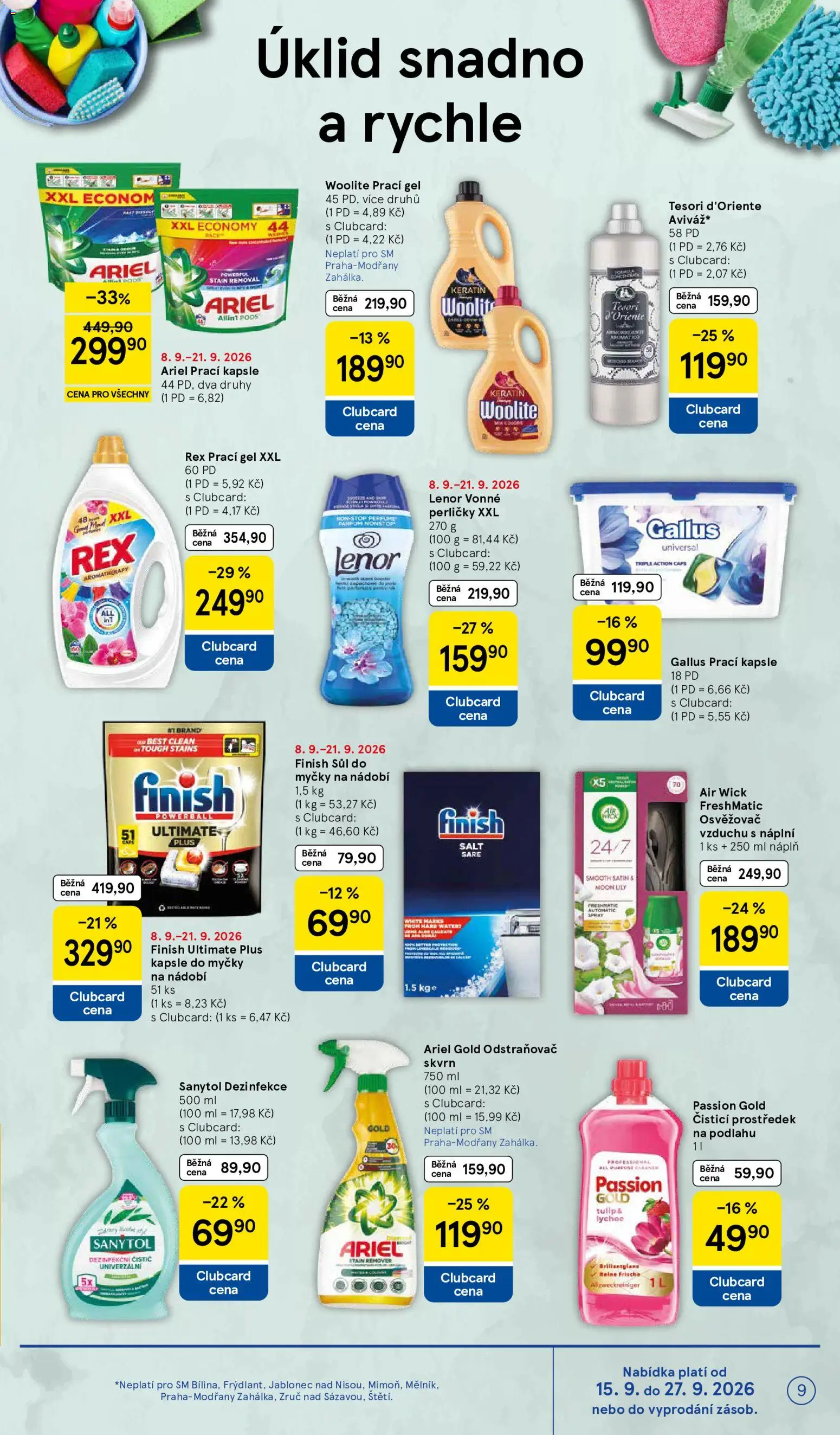 Tesco leták - Supermarket od 16.09.2026 | Strana: 9 | Produkty: Finish, Nádobí, Woolite, Sanytol