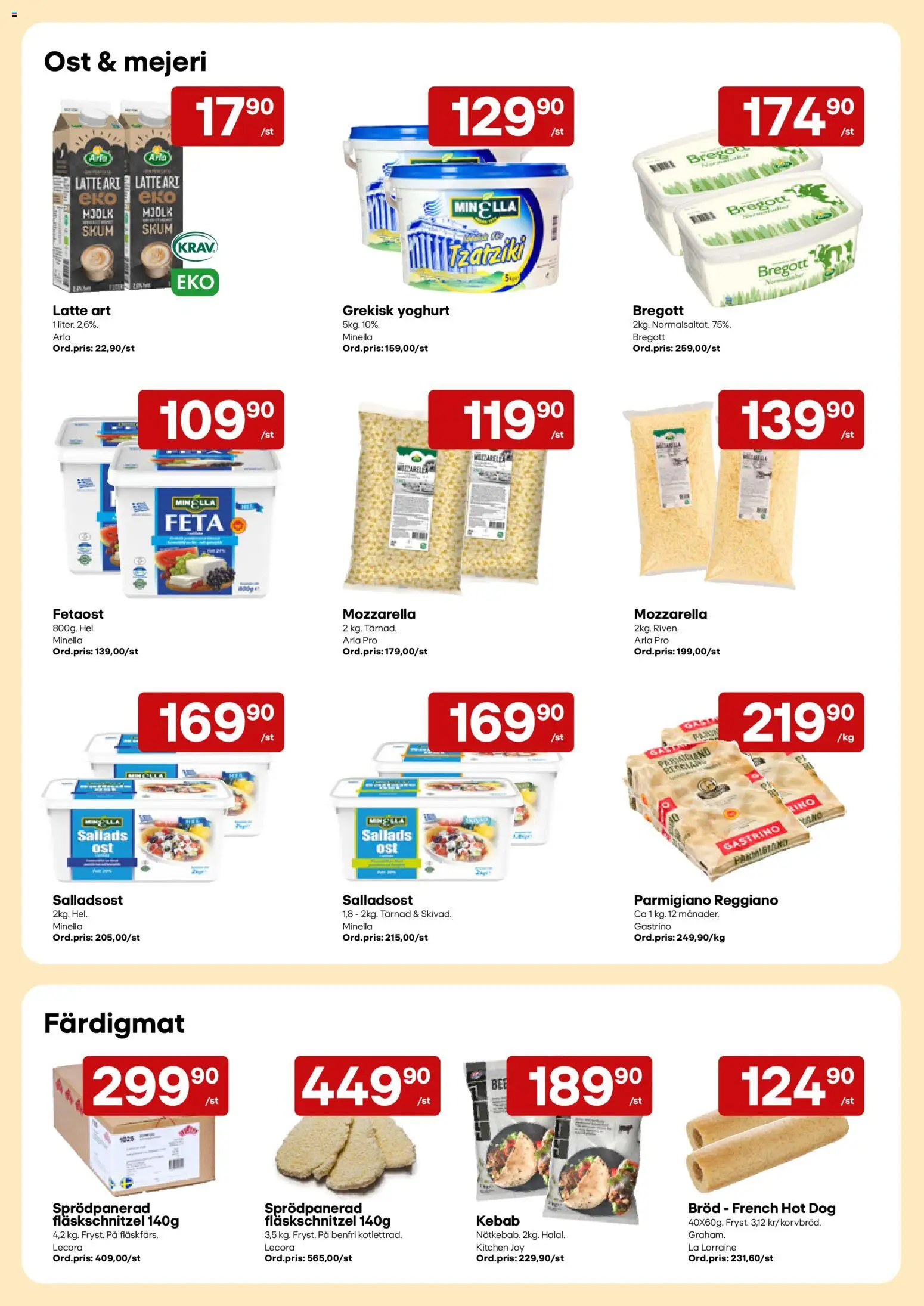 Snabbgross reklamblad aktuell från 19/10/2026 | Sida: 6 | Produkter: Mozzarella, Bregott, Ost, Fläskschnitzel