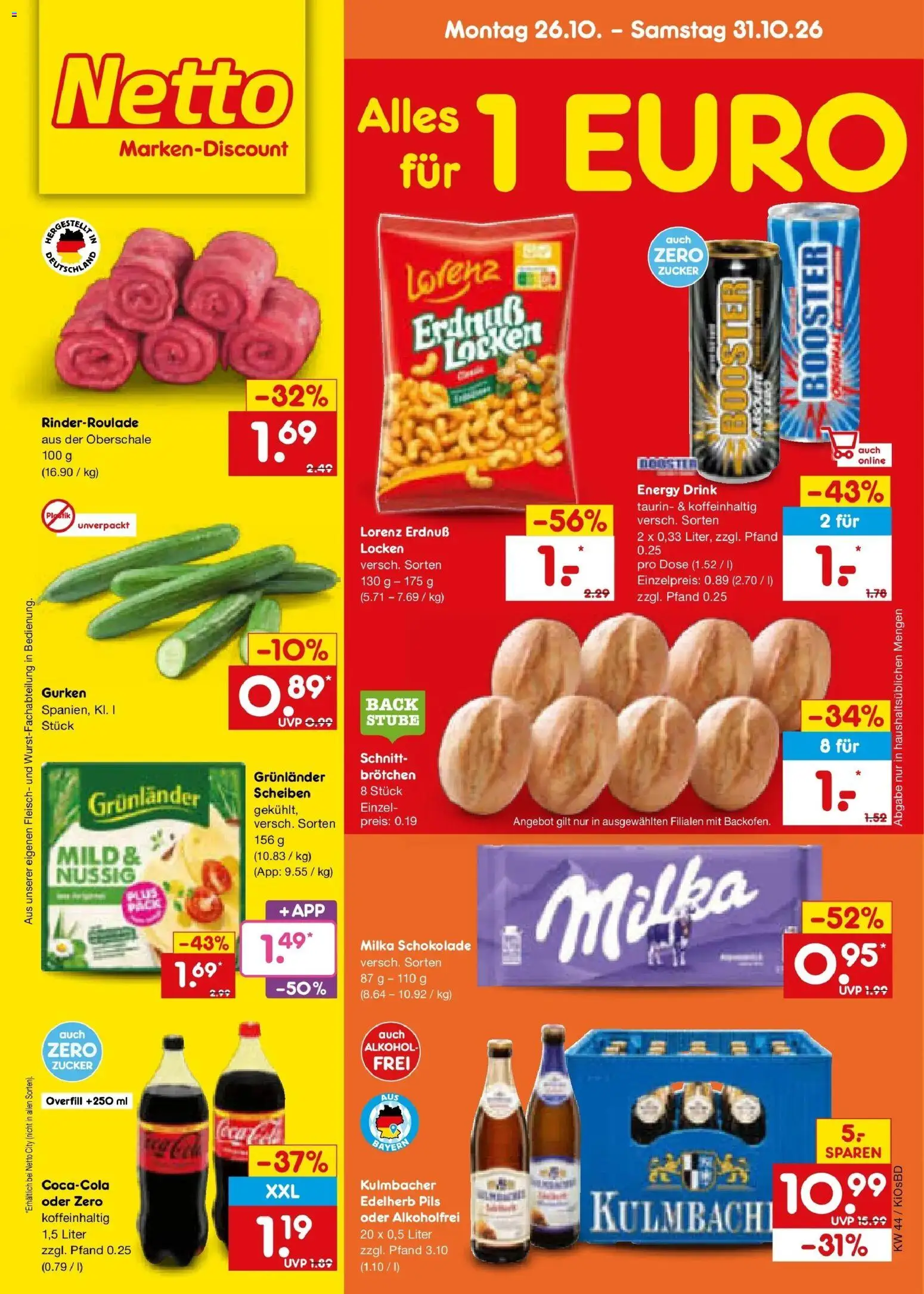 Netto Marken-Discount Prospekt Mistelbach (ab 26.10.2026) » Angebote | Seite: 1 | Produkte: Energy, Schokolade, Zucker, Gurken
