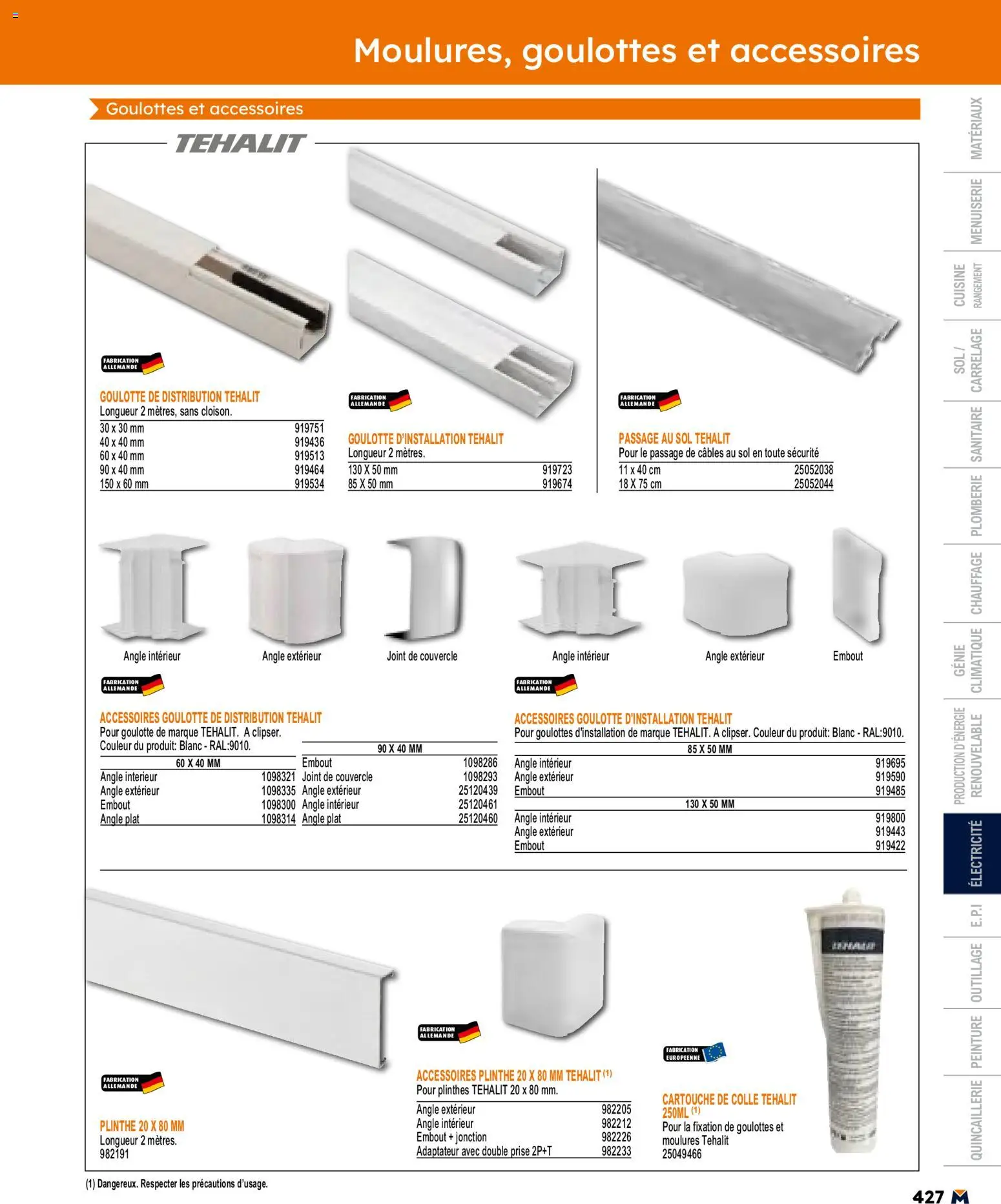 {H1} | Page: 427 | Produits: Adaptateur, Plinthe, Prise, Colle