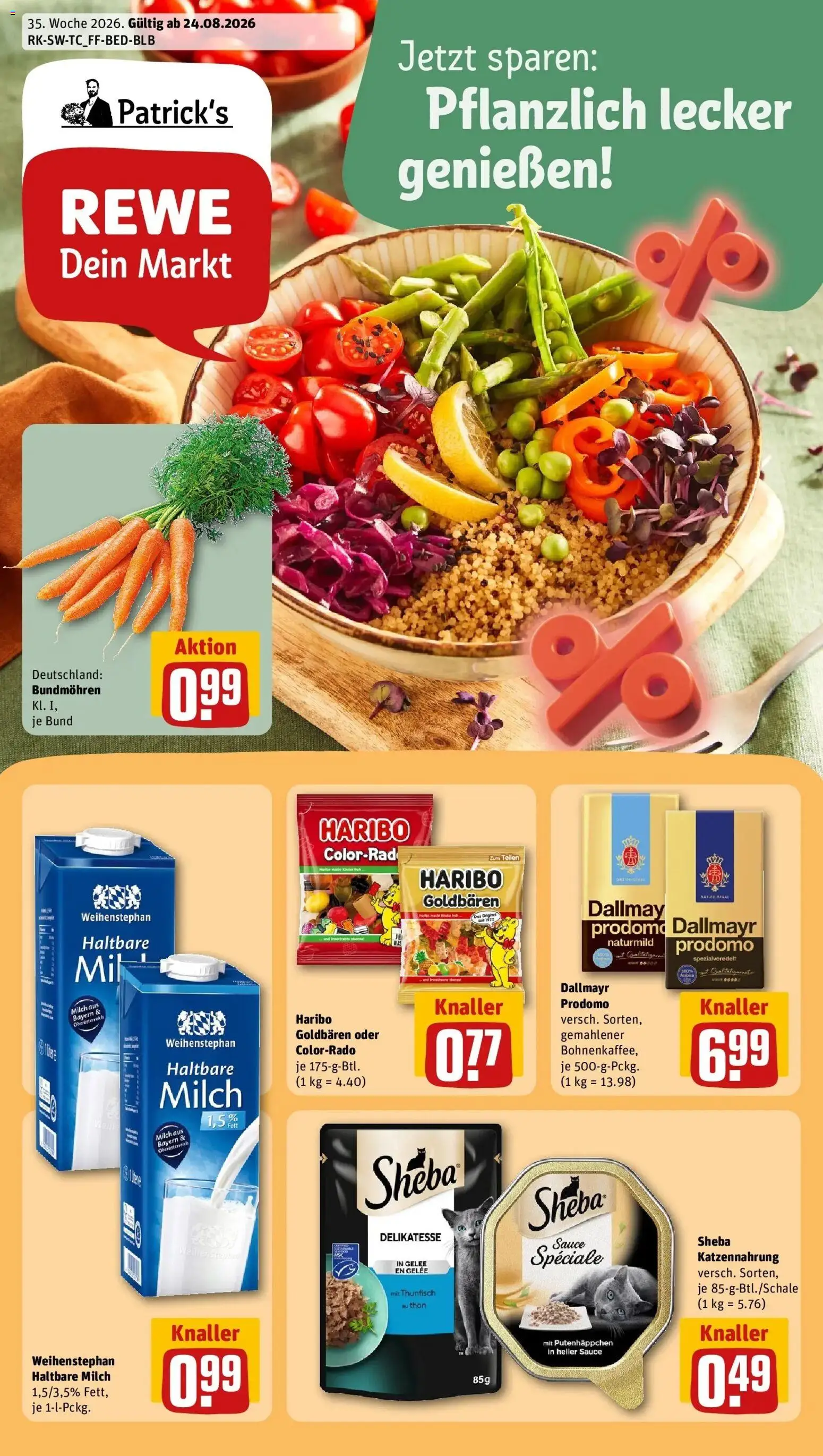 REWE Prospekt ab 24.08.2026 zum Blättern » Angebote | Seite: 1 | Produkte: Sheba, Thunfisch, Haltbare milch, Dallmayr