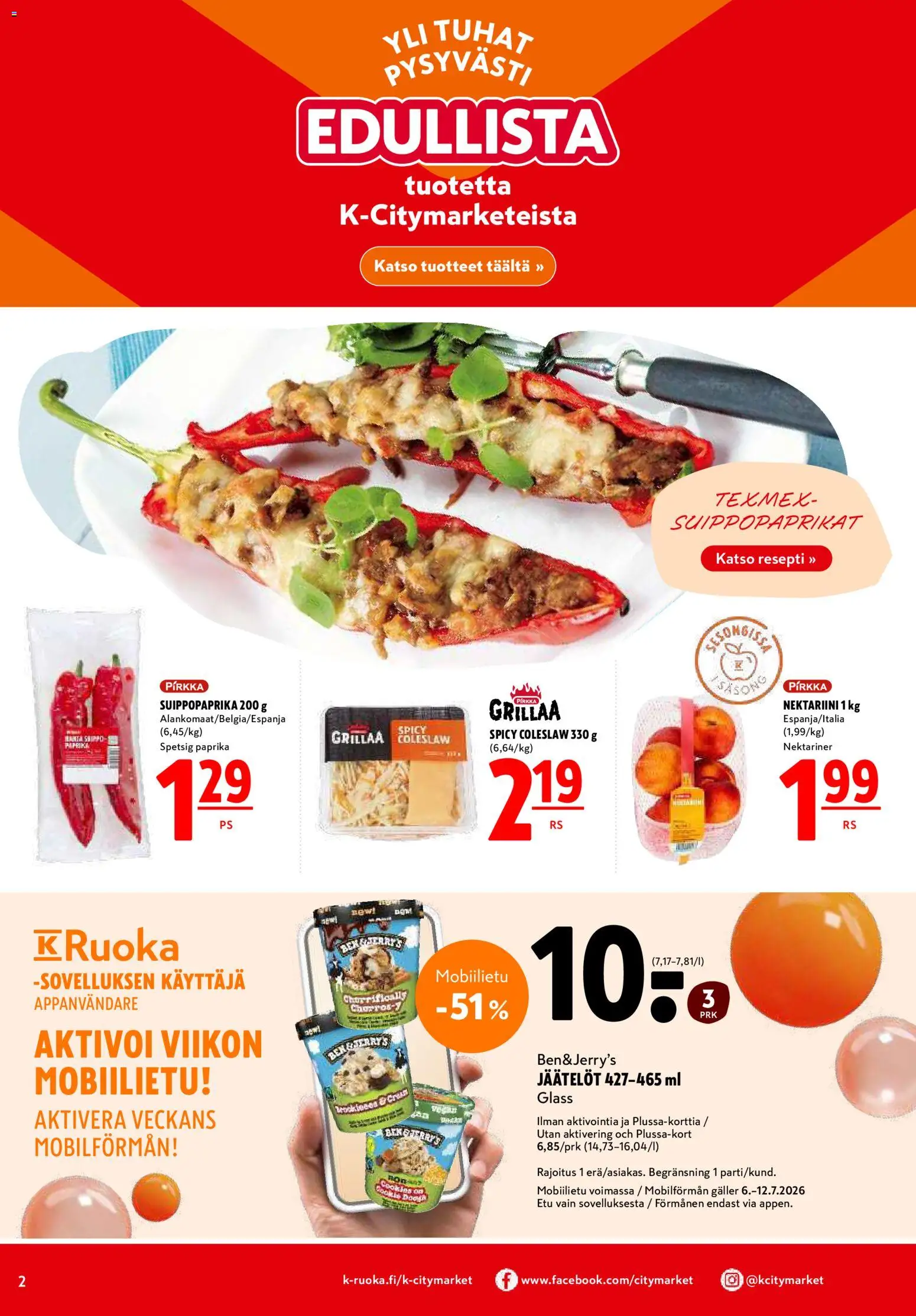 K-Citymarket tarjoukset – voimassa 09/07/2026 alkaen | Sivu: 2 | Tuotteet: Nektariini, Paprika