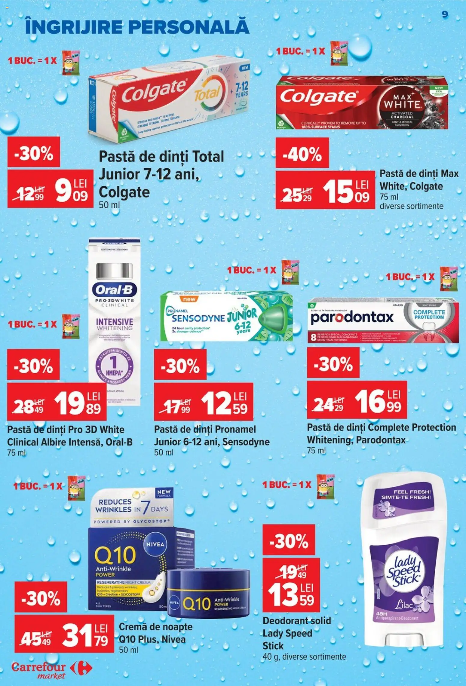 Noul catalog Carrefour – valabil de la 26.08.2026 | Pagină: 9 | Produse: Solid, Nivea, Cremă de noapte, Deodorant