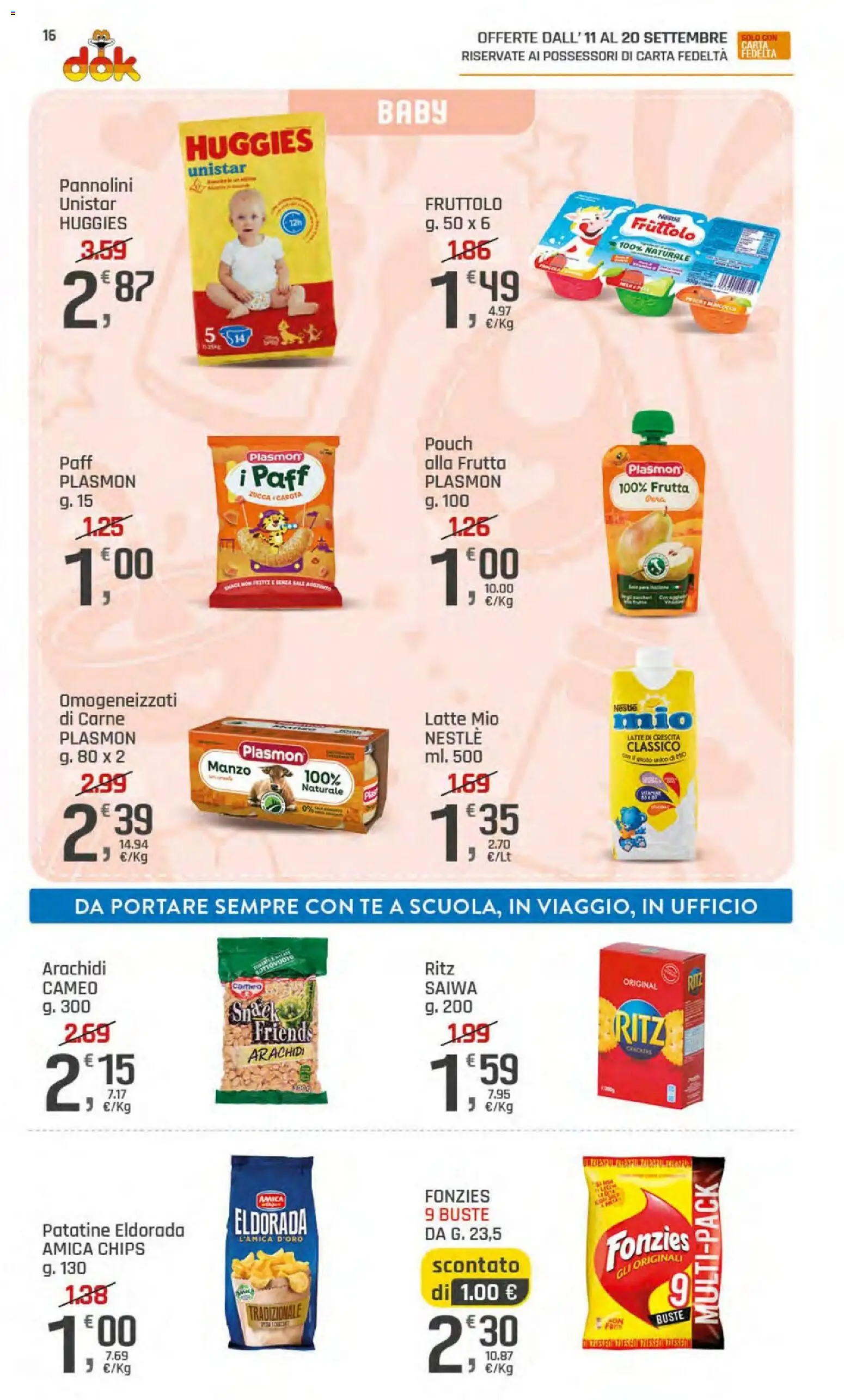 Volantino DOK del 11/09/2026 | Pagina: 16 | Prodotti: Pannolini, Manzo, Frutta, Arachidi