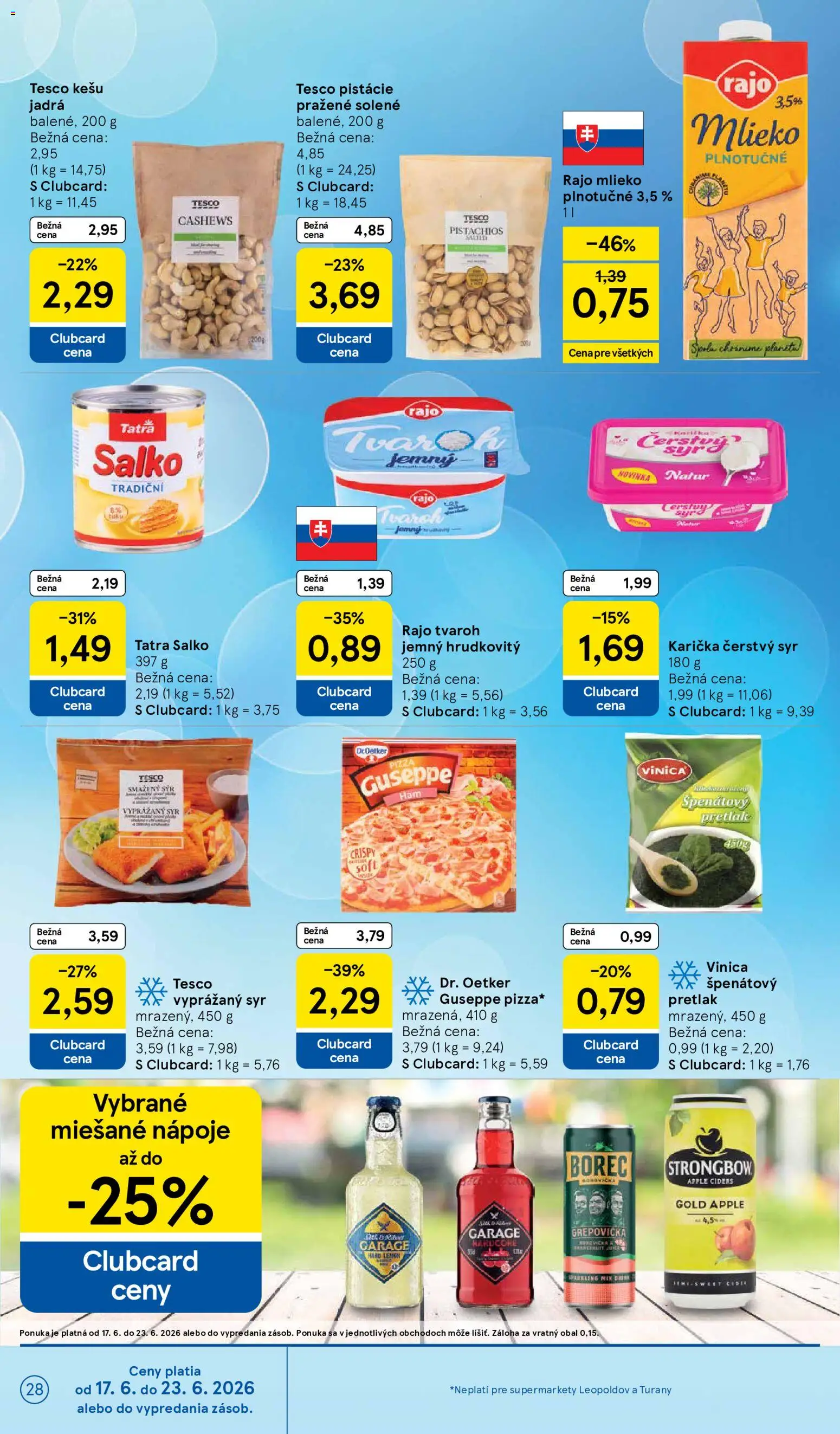 Nové Tesco akcie – leták je platný od 17.06.2026 | Strana: 28 | Produkty: Syr, Salko, Tvaroh, Pistácie