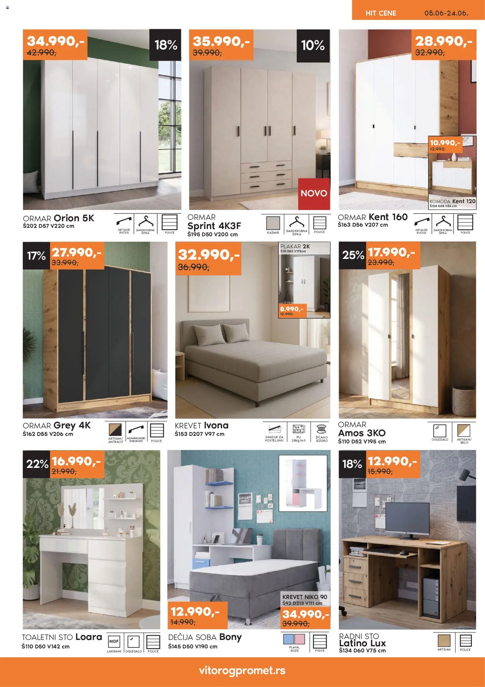 Vitorog katalog - važi od 05.06.2026 | Strana: 11 | Proizvode: Krevet, Komoda, Sto, Ormar