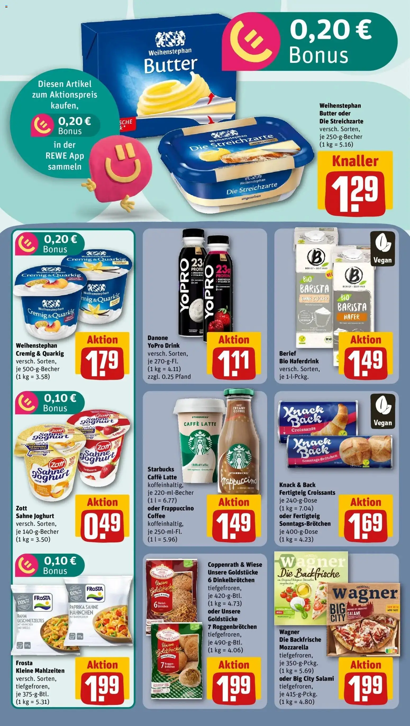 REWE Prospekt ab 03.08.2026 zum Blättern » Angebote | Seite: 12 | Produkte: Hahnchen, Starbucks, Weihenstephan butter, Frosta