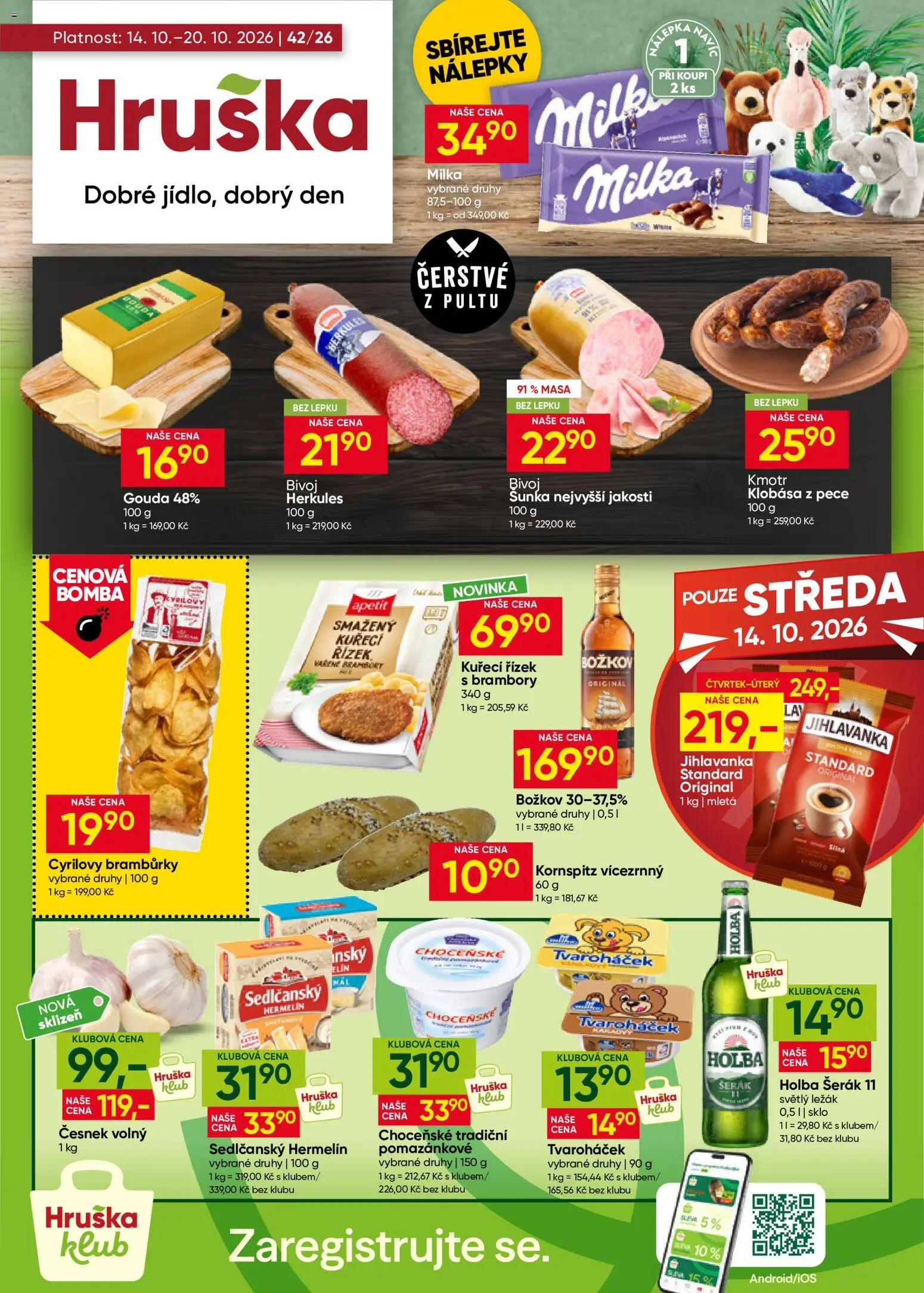Hruška leták od 14.10.2026 | Strana: 1 | Produkty: Gouda, Milka, Jihlavanka, Brambory