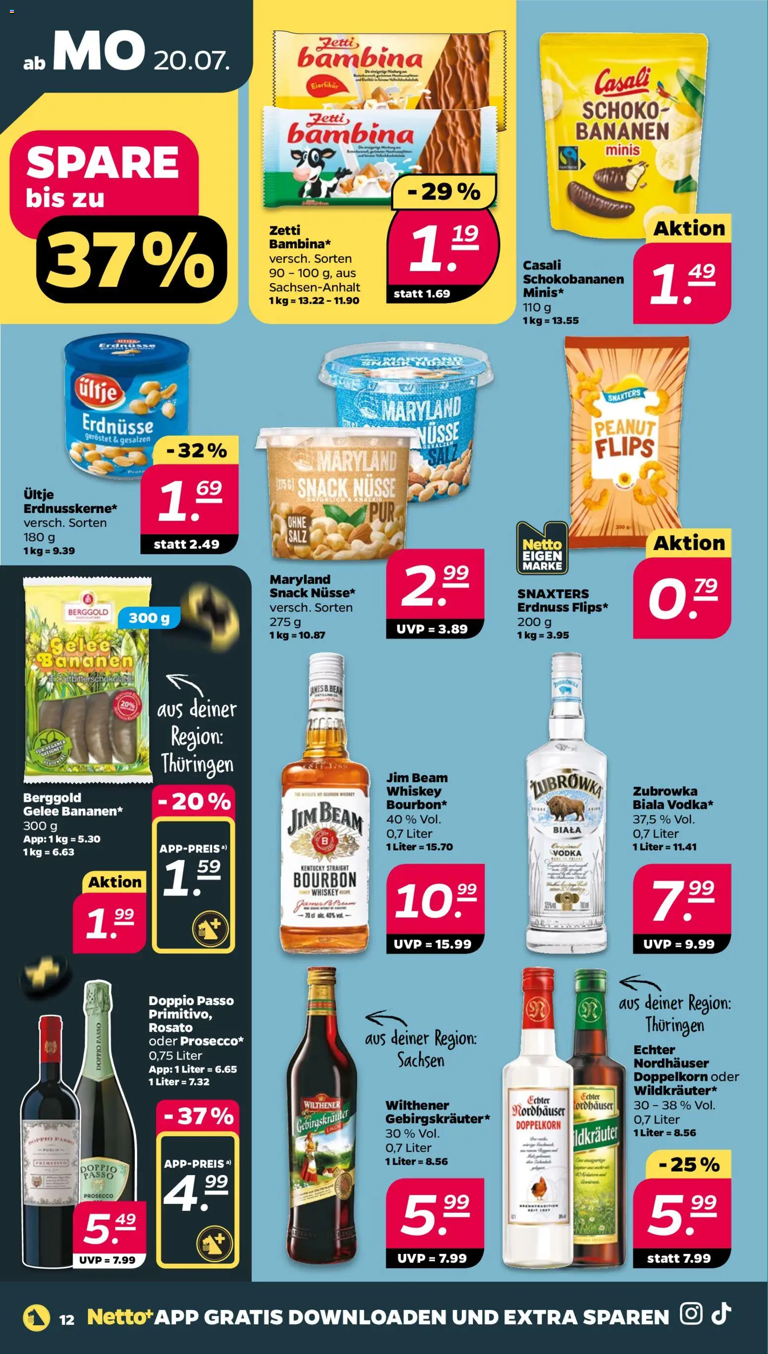 Netto Prospekt – gültig ab 20.07.2026 | Seite: 12 | Produkte: Jim beam, Wilthener, Bananen, Whiskey