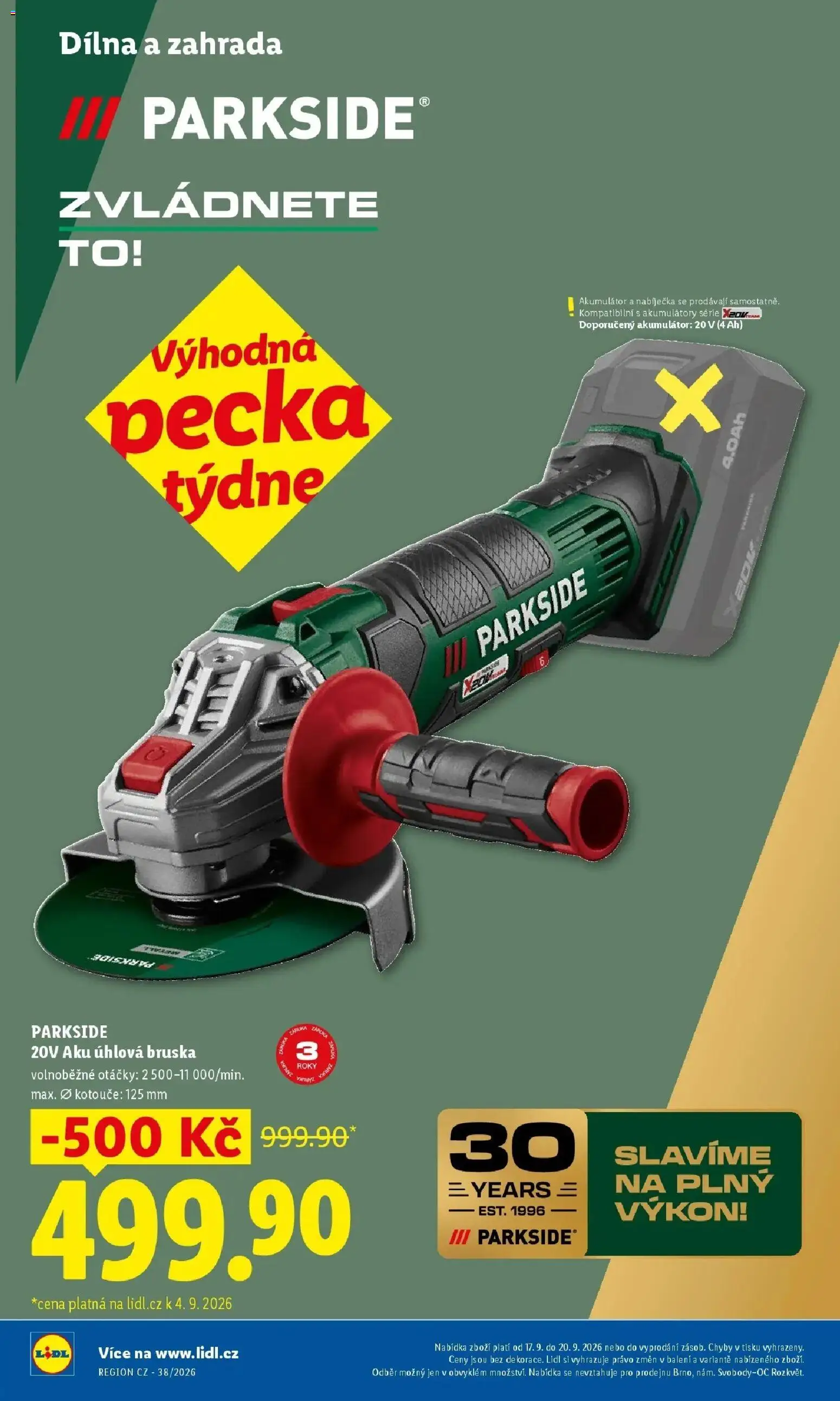 Lidl leták od 14.09.2026 - Nový akční leták | Strana: 19 | Produkty: Parkside, Zahrada, Aku úhlová bruska, Úhlová bruska