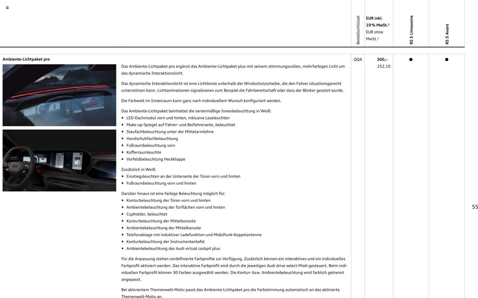 Audi RS 5 Limousine / RS 5 Avant – gültig ab 01.04.2026 | Seite: 55
