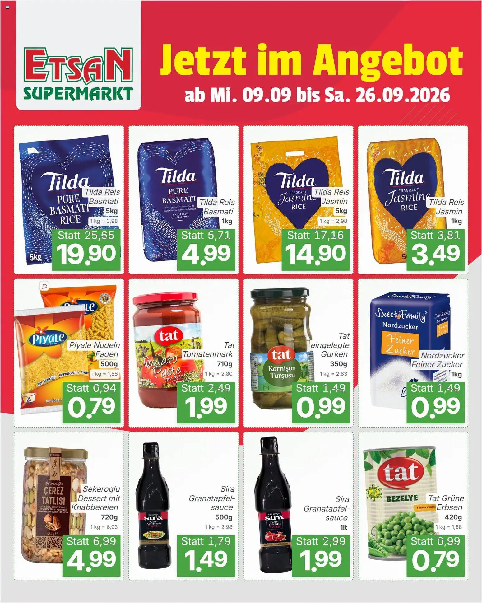 ETSAN Flugblatt gültig ab 09.09.2026 | Seite: 3 | Produkte: Gurken, Zucker, Erbsen, Reis