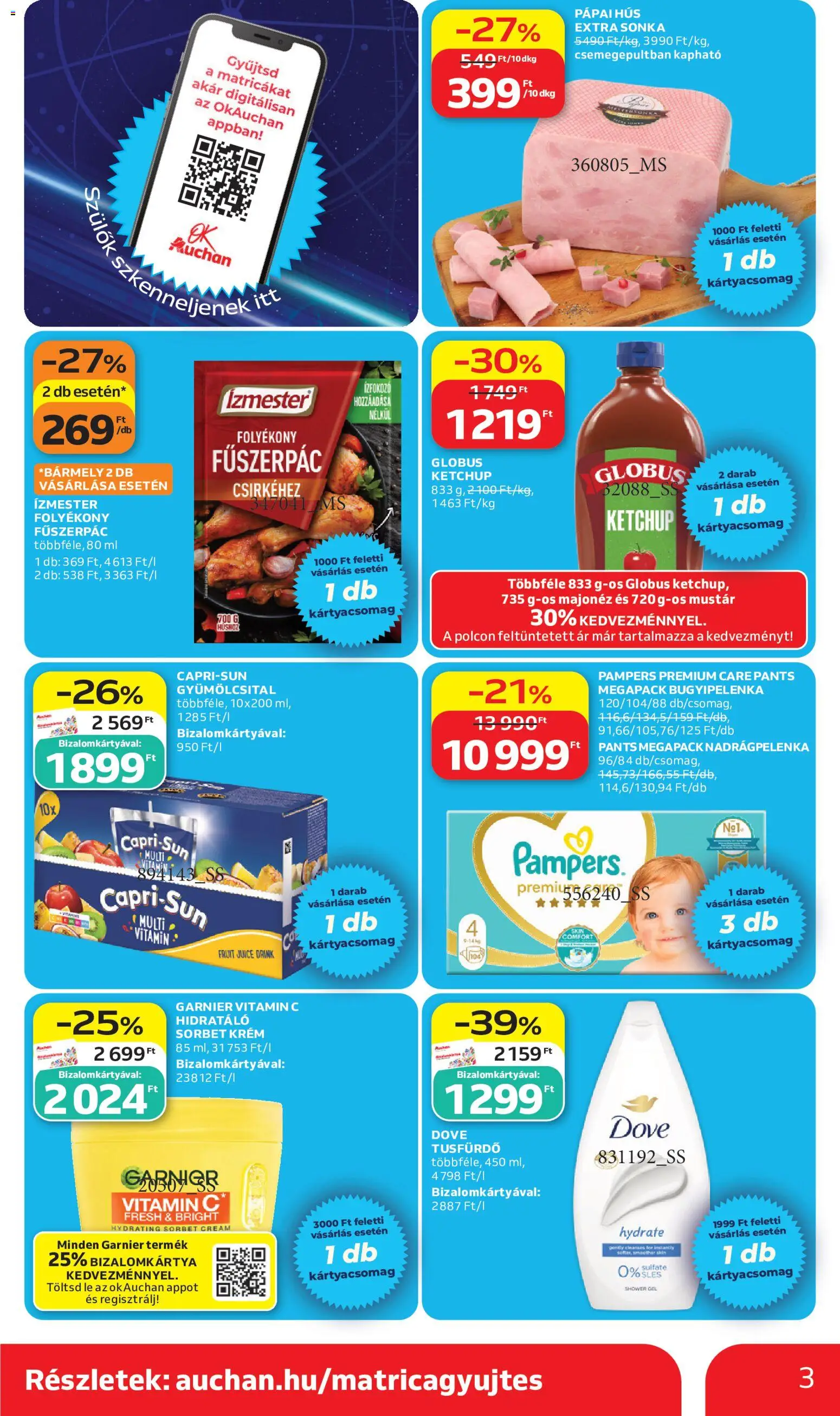 Auchan akciós ujság - amely érvényes a következő dátumtól: 11.06.2026 | Oldal: 3 | Termékek: Pampers, Gyümölcsital, Hús, Tusfürdő
