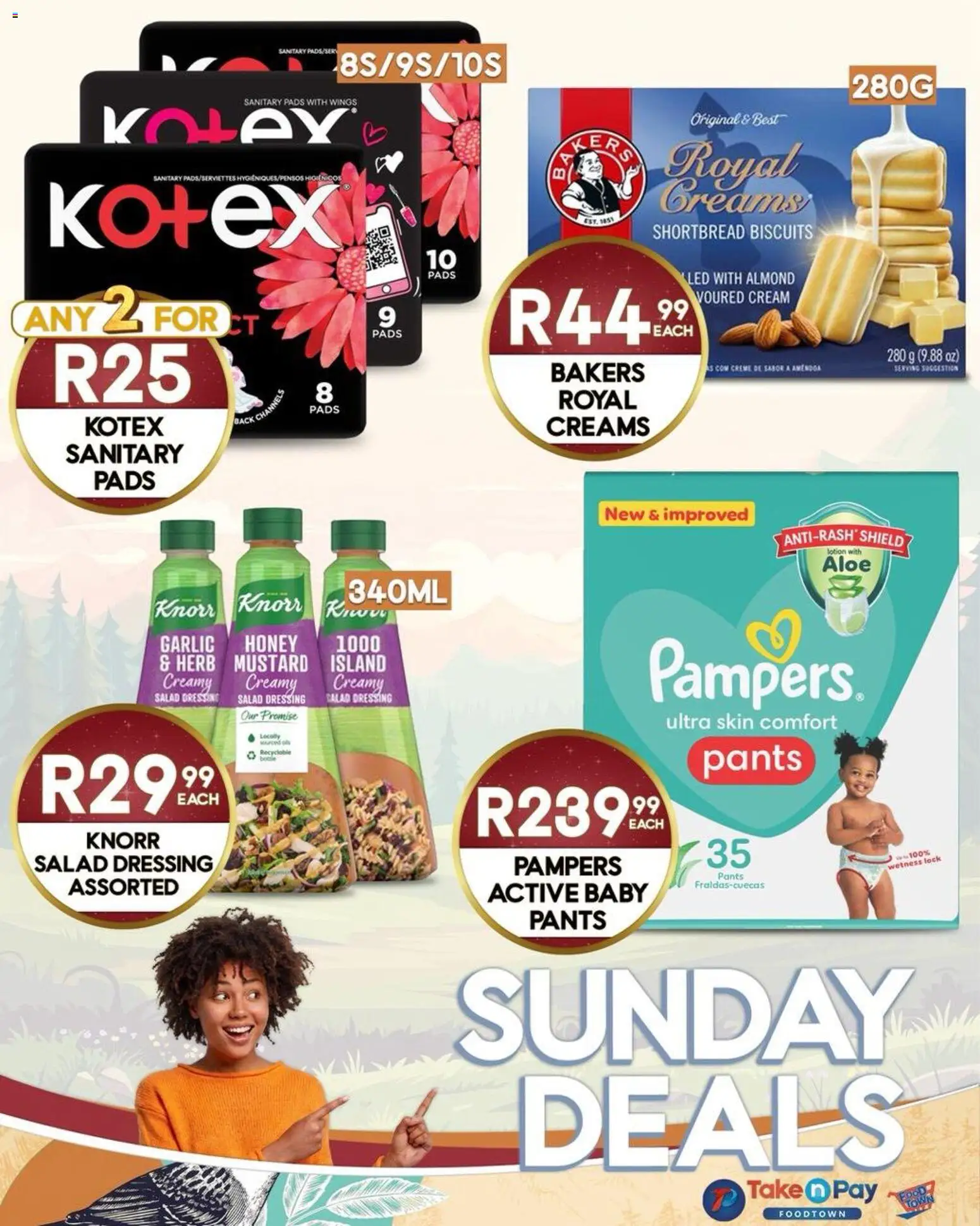 New Take n Pay catalogue – valid from 17.05.2026 | Page: 4 | Products: Pads, Biscuits, Salad, Lotion
