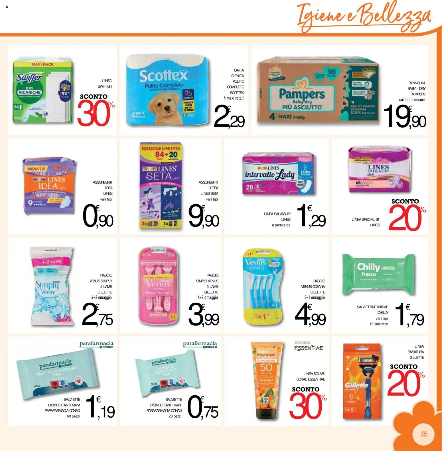 Volantino Conad del 15/07/2026 | Pagina: 25 | Prodotti: Pannolini, Rasoio, Latte, Pampers