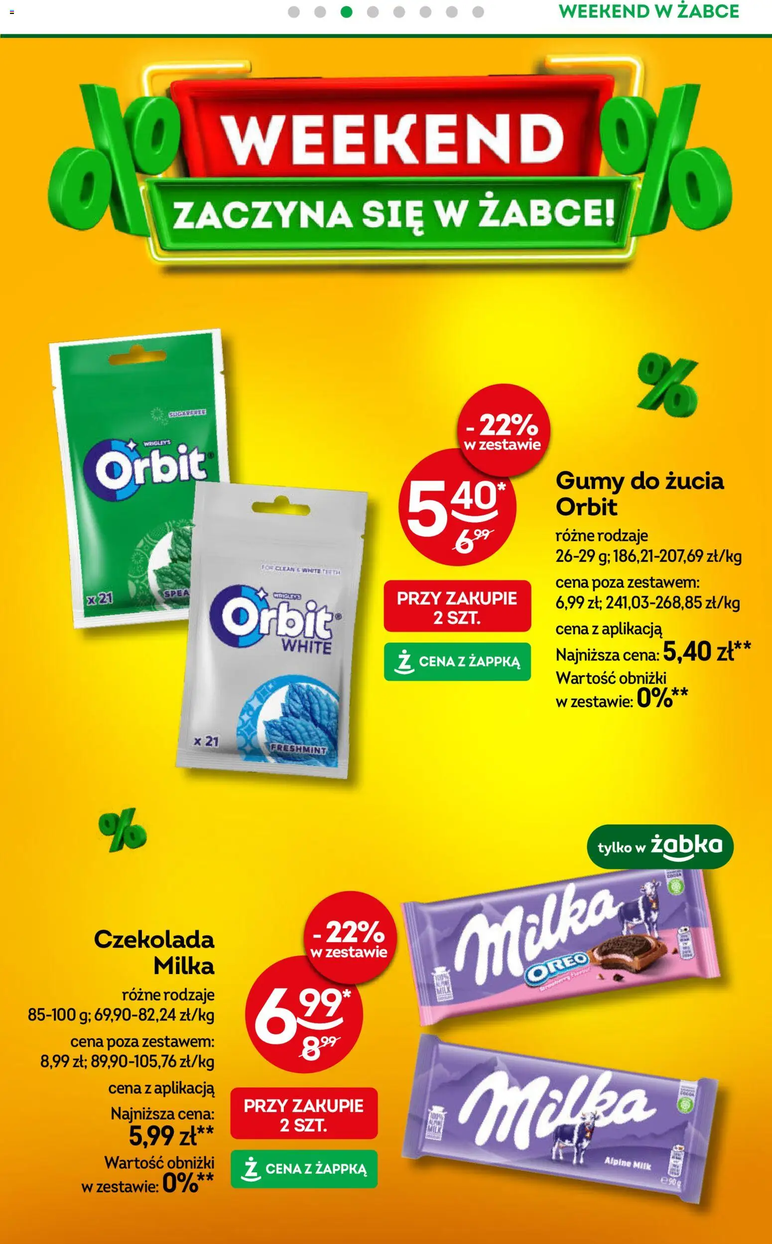 Żabka gazetka - Weekendowe promocje od 10.07.2026 | Strona: 4 | Produkty: Gumy, Milka, Czekolada