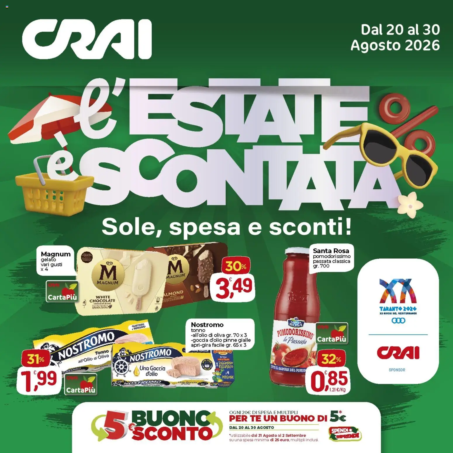 Volantino CRAI del 20/08/2026 | Pagina: 1 | Prodotti: Tè, Magnum, Gelato, Tonno