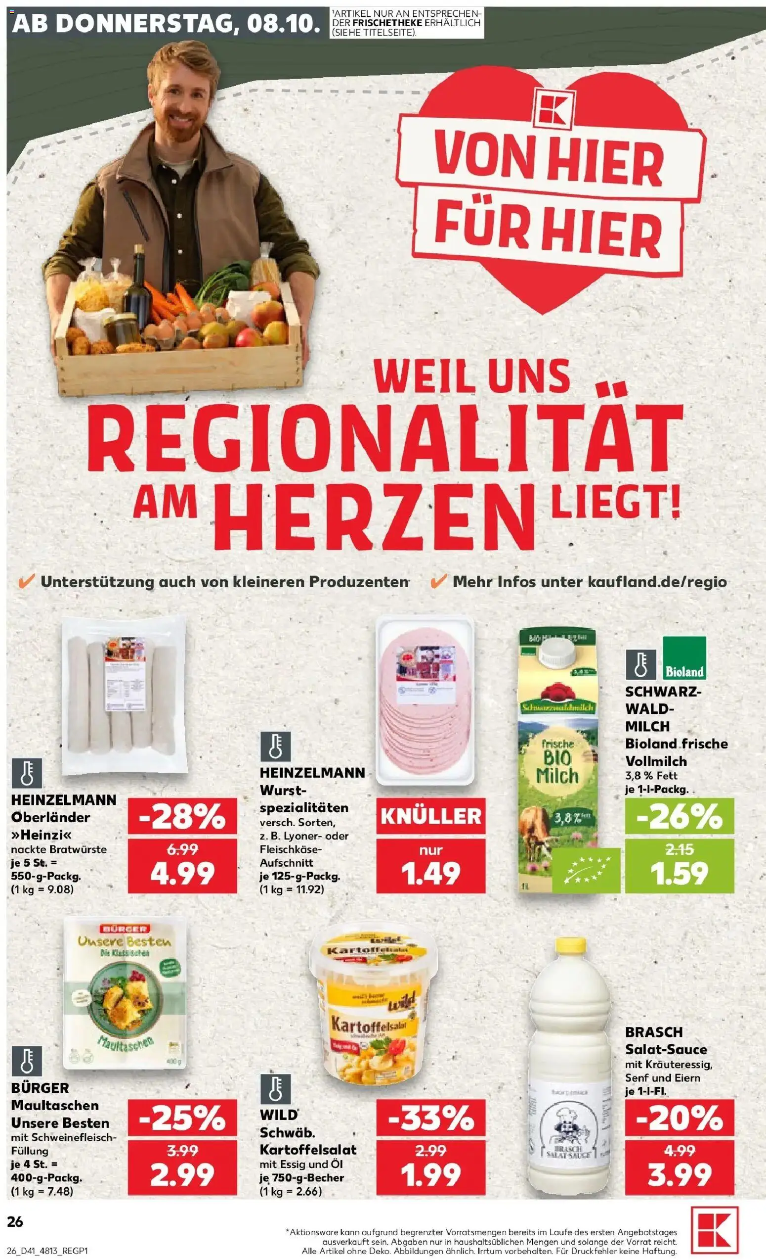 Prospekt Kaufland ab 08.10.2026 » Angebote Online zum Blättern | Seite: 26 | Produkte: Milch, Essig, Spezialitäten, Burger
