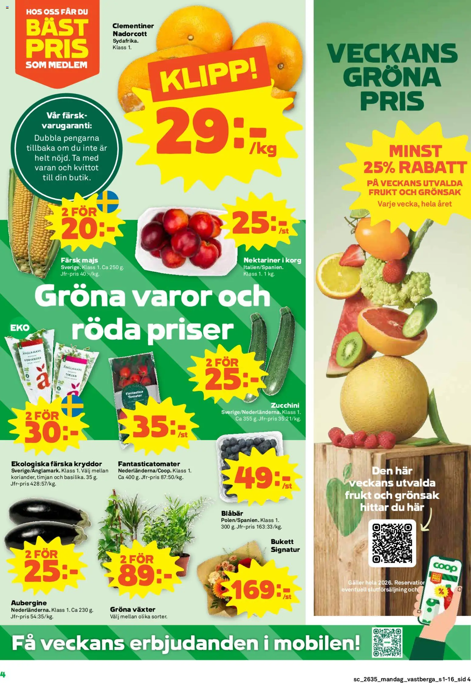 Coop Forum reklamblad aktuell från 24/08/2026 | Sida: 4 | Produkter: Frukt, Kryddor, Korg, Aubergine