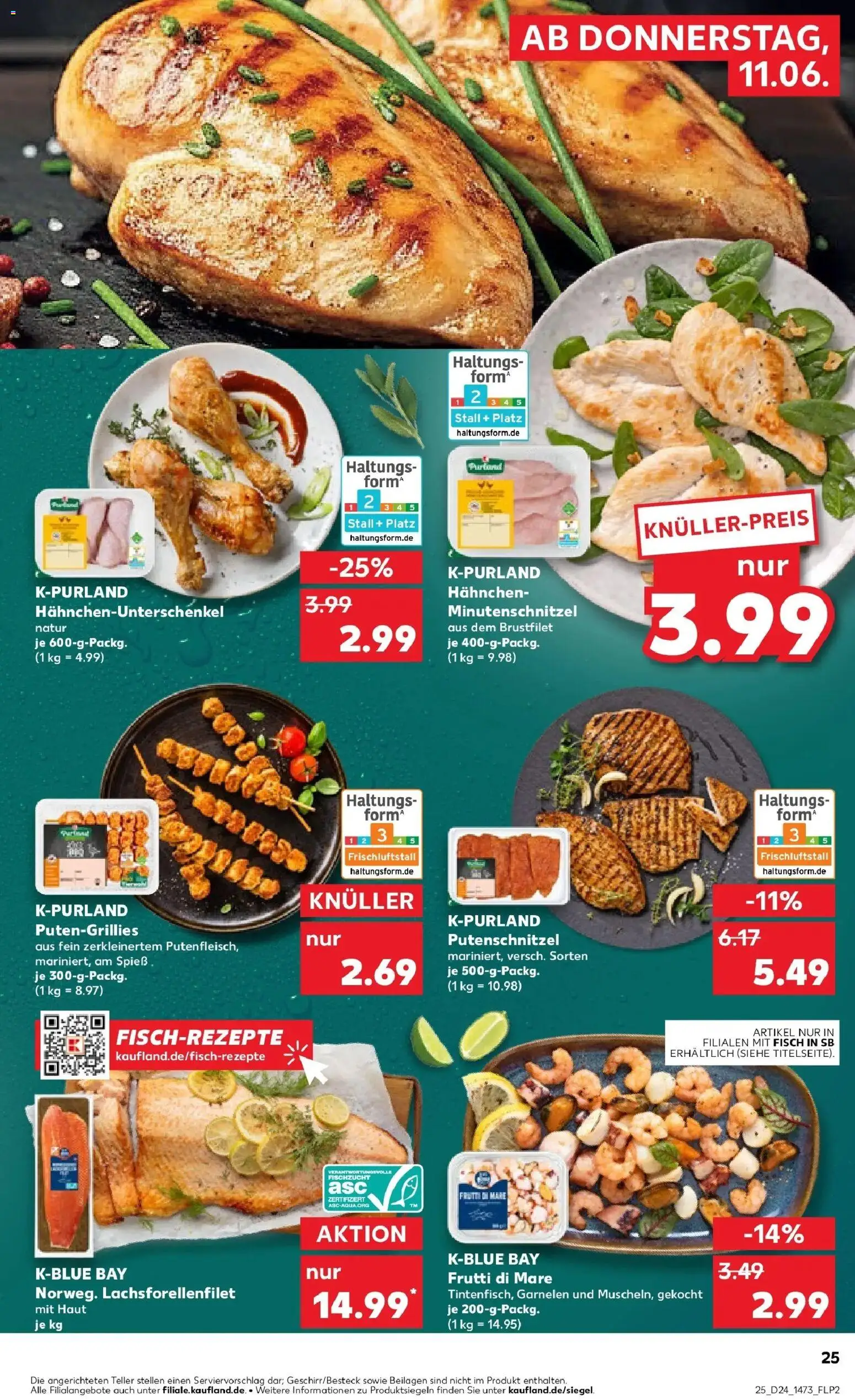 Kaufland Prospekt Zossen – gültig ab 11.06.2026 | Seite: 25 | Produkte: Hahnchen, Garnelen, Fisch, Putenschnitzel