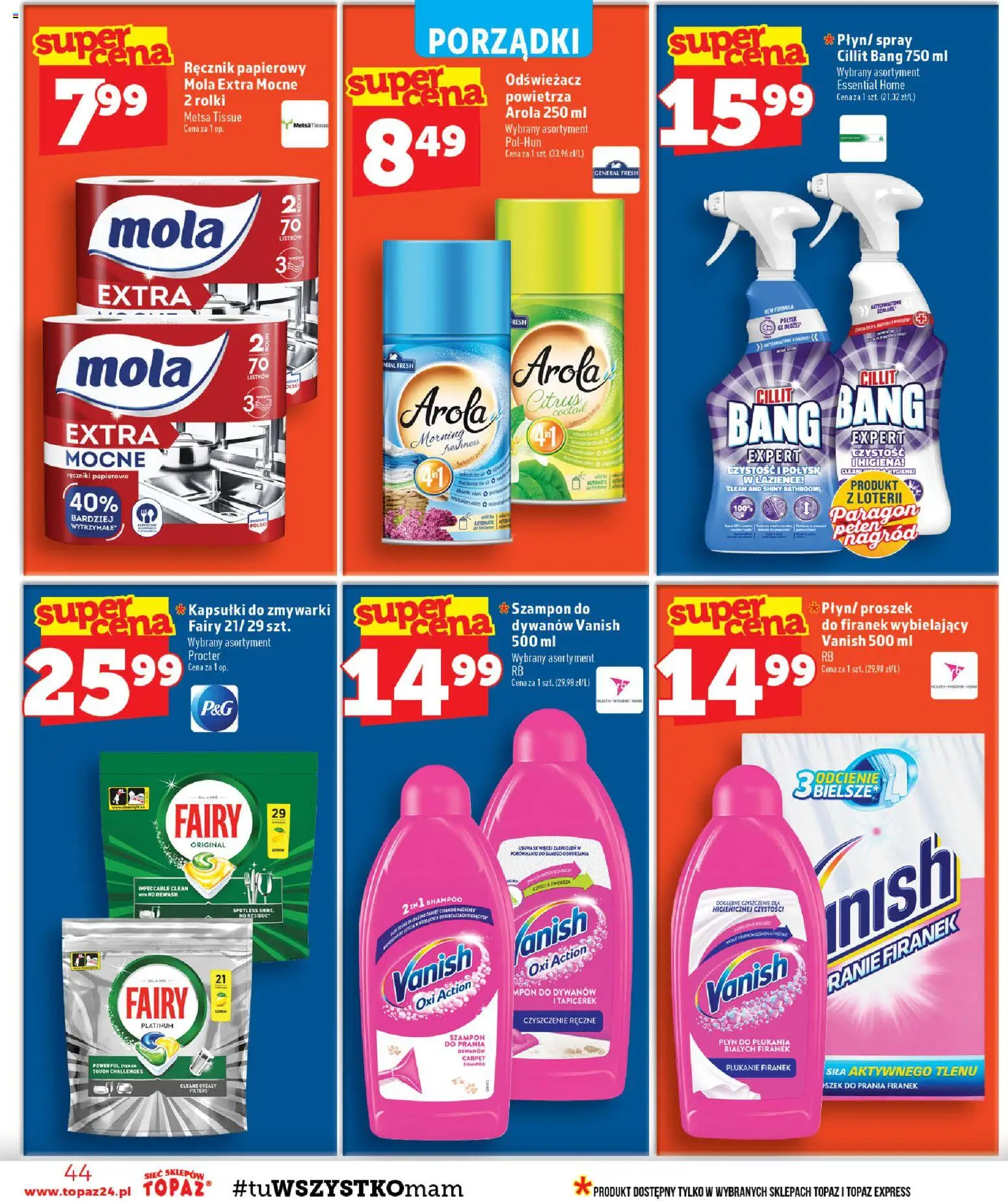 Topaz gazetka - MAZ od 10.09.2026 | Strona: 44 | Produkty: Vanish, Cillit bang, Szampon, Fairy