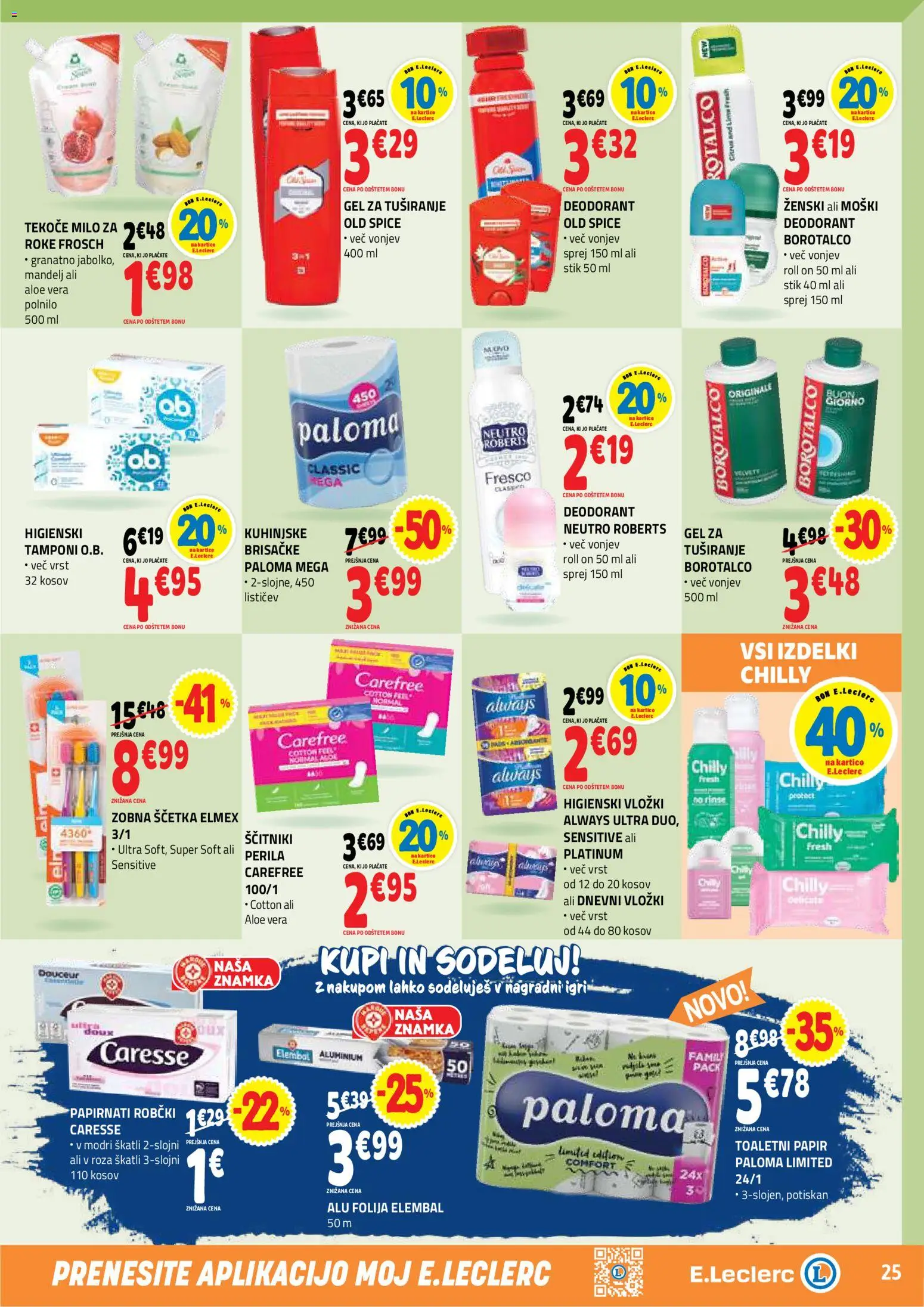 Novi E.leclerc katalog ponudbe – veljaven od 02.09.2026 | Stran: 25 | Izdelki: Tekoče milo, Tamponi, Milo, Gel za tusiranje