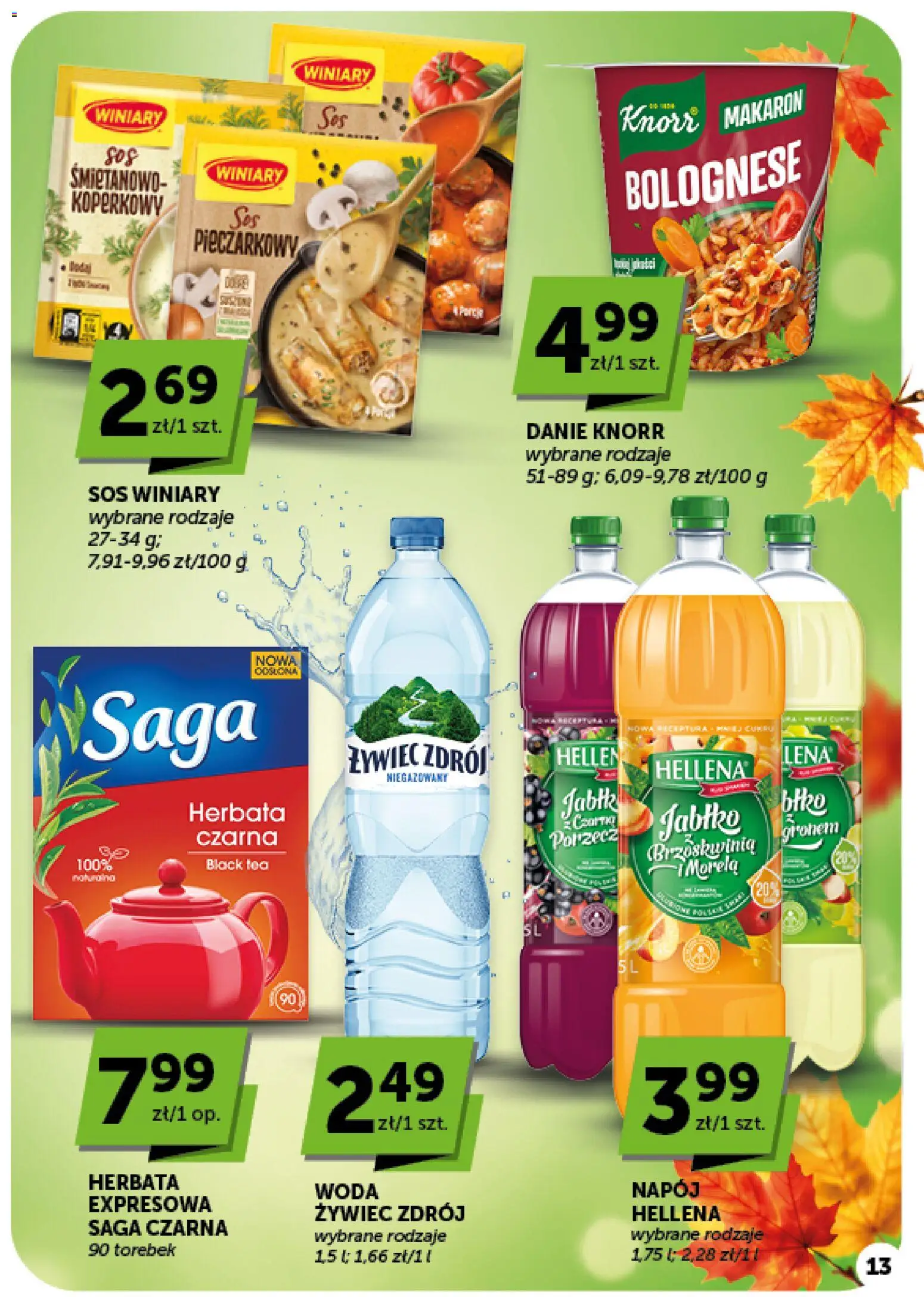 Groszek gazetka - Minimarket od 15.10.2026 | Strona: 13 | Produkty: Herbata, Makaron, Woda, Sos