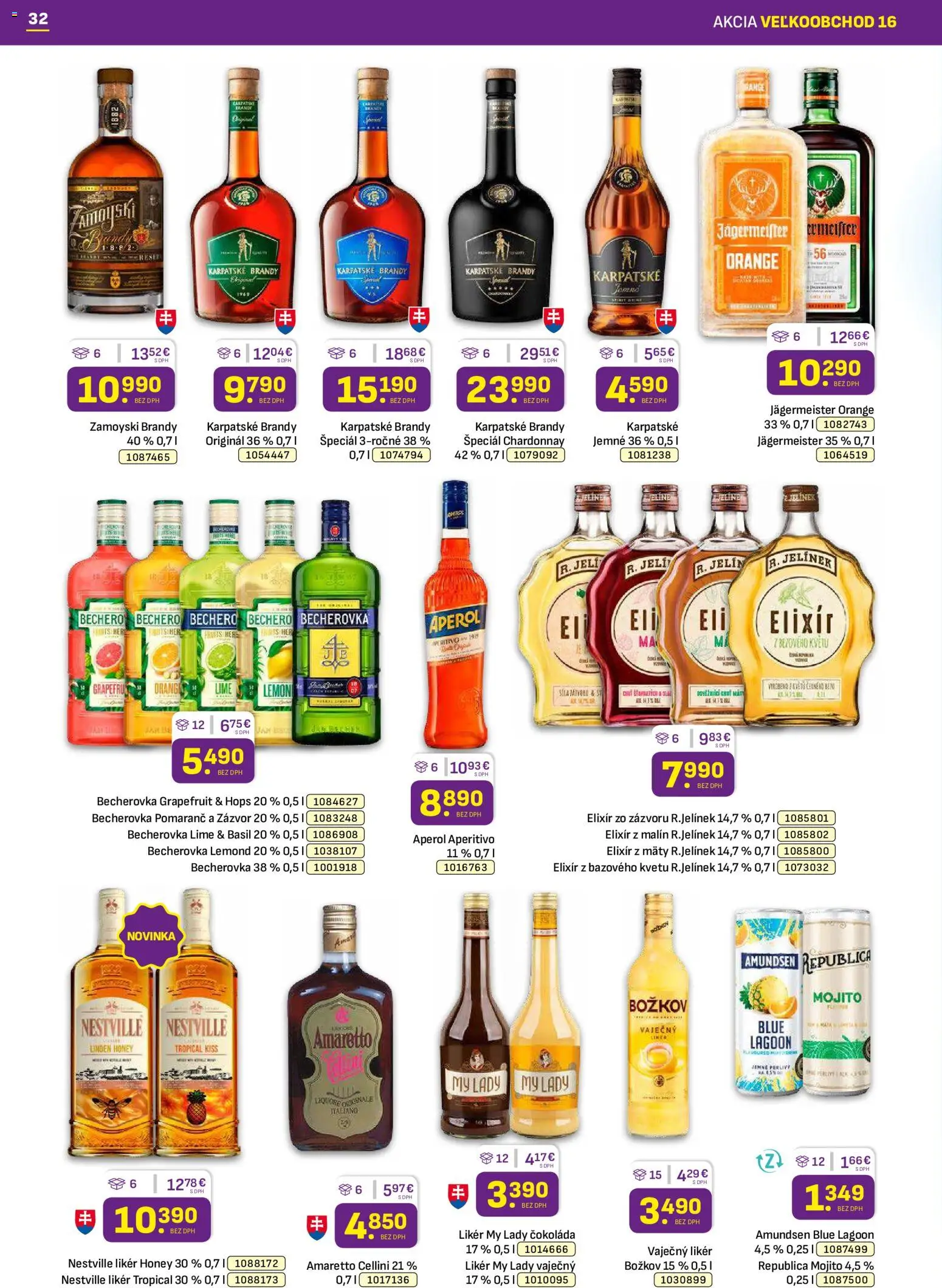 Nové Libex akcie – leták je platný od 10.08.2026 | Strana: 32 | Produkty: Becherovka, Karpatské brandy, Aperol, Vaječný likér