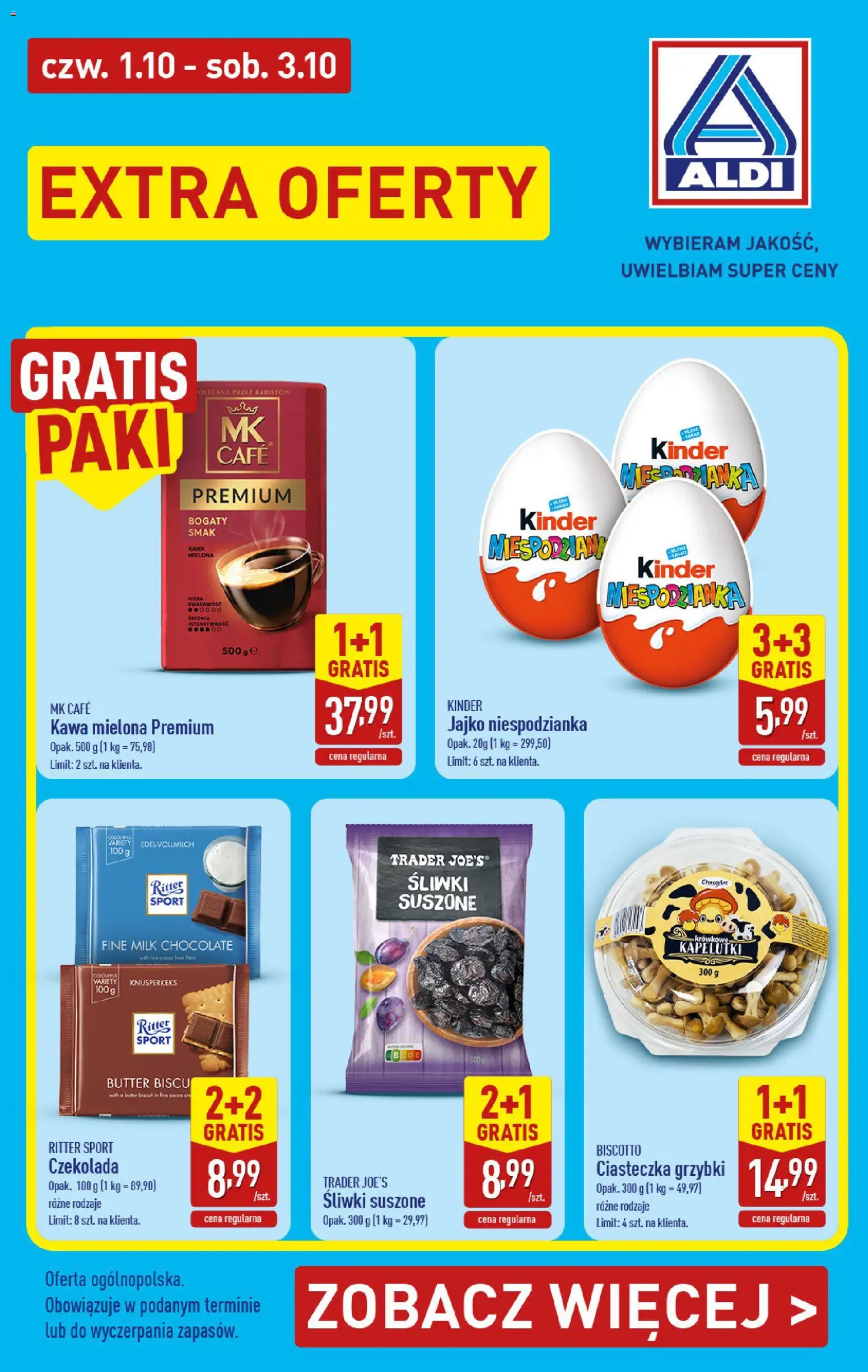 Aldi Polsko - Ceny regularne w dół od 01.10.2026 | Strana: 1 | Produkty: Ritter Sport, Kinder, Milk chocolate